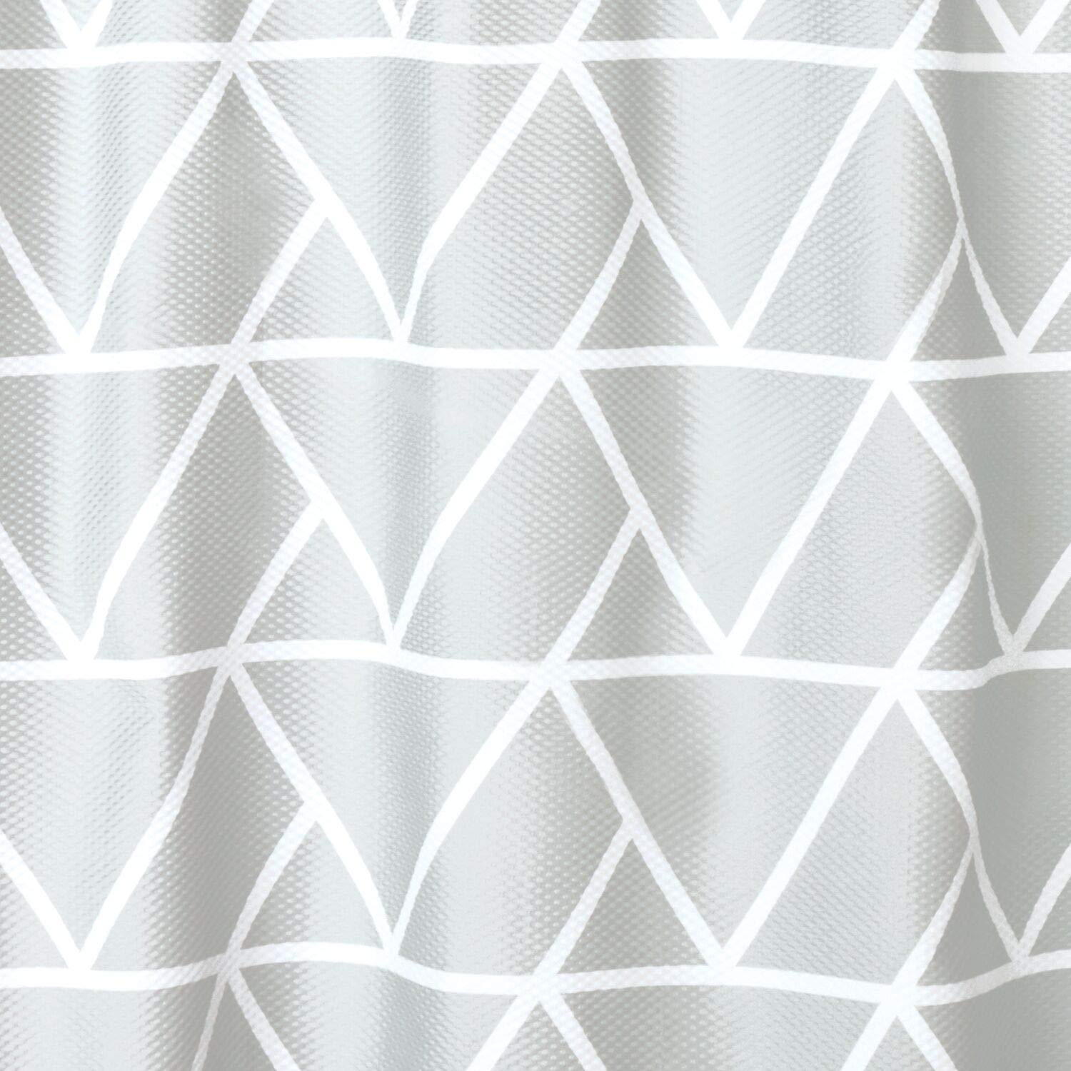 iDesign Connected Triangle Fabric Bathroom Shower Curtain - Waterproof Polyester Shower Liner with 12 Hooks, Modern Geometric Pattern for Bathroom Decor, Perfect for Home, Apartment, and Hotel Use