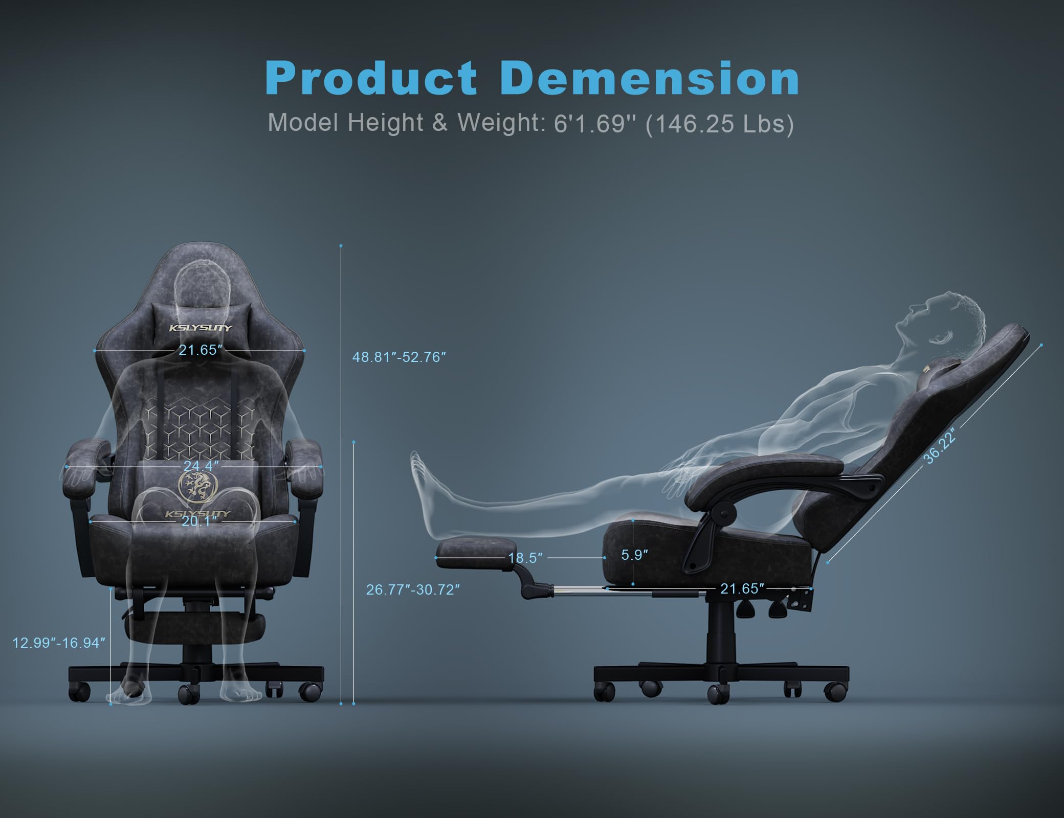 Breathable Leather Gaming Chair with Pocket Spring Cushion - Ergonomic Office & Computer Chair with Headrest & Footrest for Adults & Teens (Grey) - Perfect for Long Gaming Sessions, Home Office & Workstation Setup