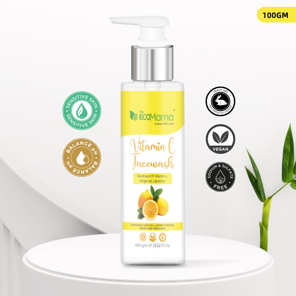 Eco Mama Ubtan & Vitamin C Face Wash Combo (200ml) - Natural Brightening Face Wash with Sandalwood, Turmeric, Saffron & Vitamins C&E | Vegan Skincare for Radiant Skin | Perfect for Morning & Night Cleansing Routine
