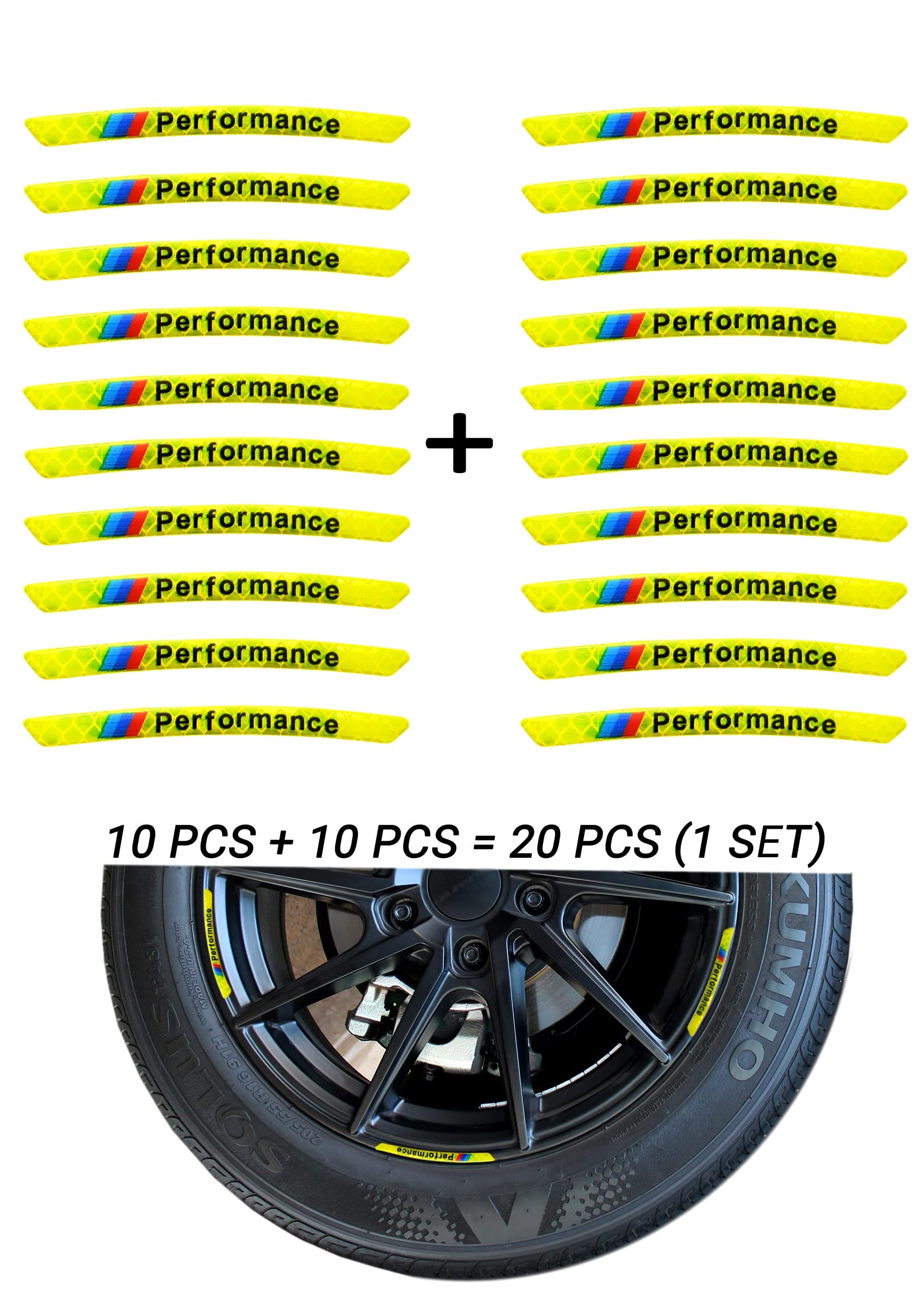 20 PCS 3D Luminous Wheel Rim Stickers for Cars & Bikes - Neon Green | Night Driving Safety