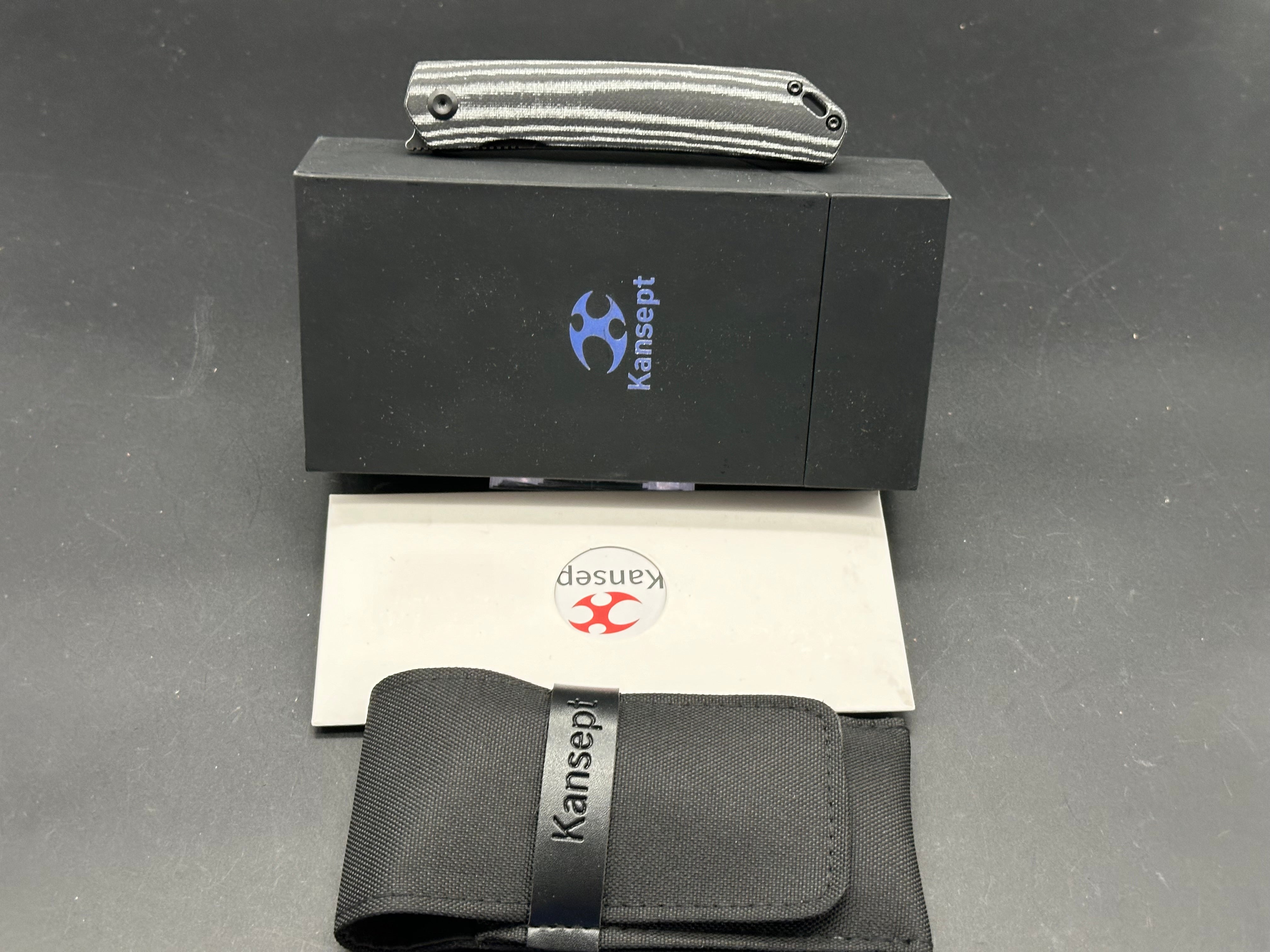 Kansept Hazakura Folding Knife - Black/White Micarta Handle, 3.5