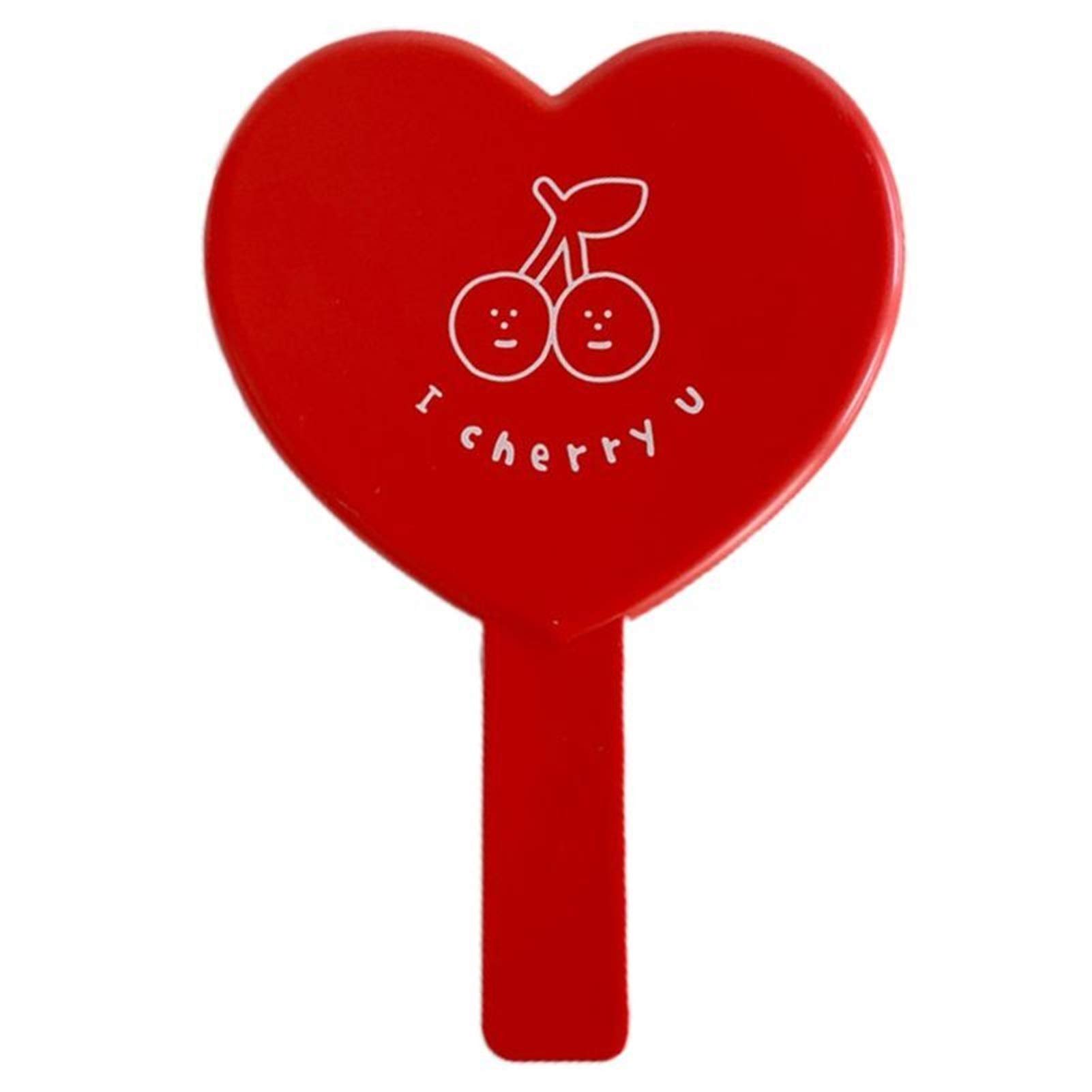 Heart-Shaped Vanity Mirror - Cherry Print Travel Makeup Mirror for Women & Girls - Home & Travel Use