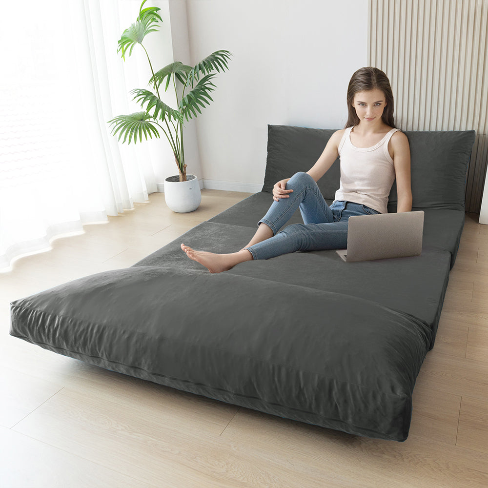 MAXYOYO Velvet Bean Bag Folding Sofa Bed for Adults - Dark Grey Washable Cover - Perfect for Living Room, Bedroom & Dorm Room Lounging