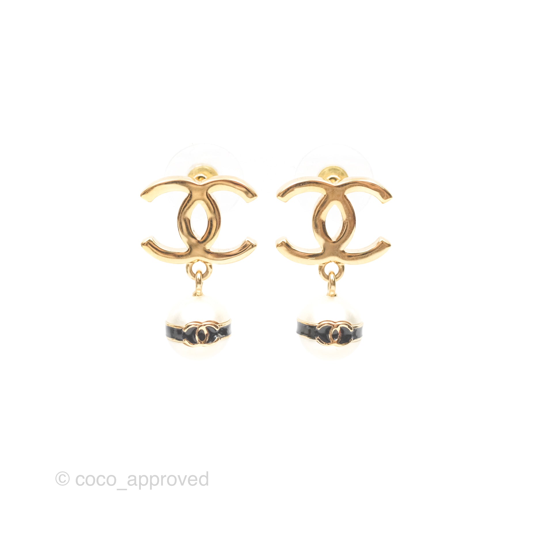 Chanel CC Pearl Earrings in Gold Tone - Luxury Fashion Jewelry for Women | Perfect for Parties, Weddings & Special Occasions