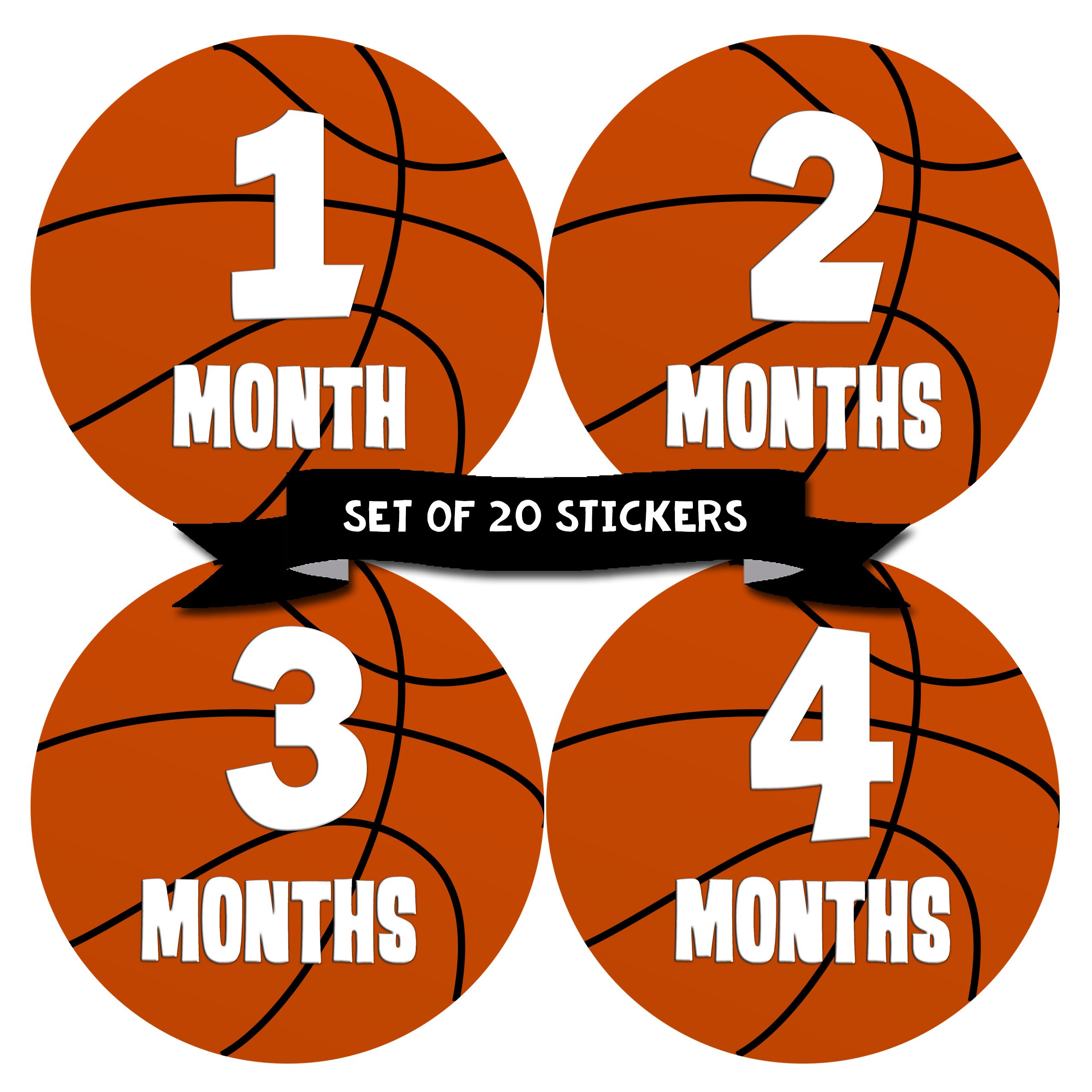 Baby Monthly Milestone Stickers for Boys - Newborn Growth Tracking Stickers - Basketball Theme Baby Boy Stickers - 20-Pack Set - Perfect for Baby Photo Shoots, Scrapbooking & First Year Memory Keepsakes