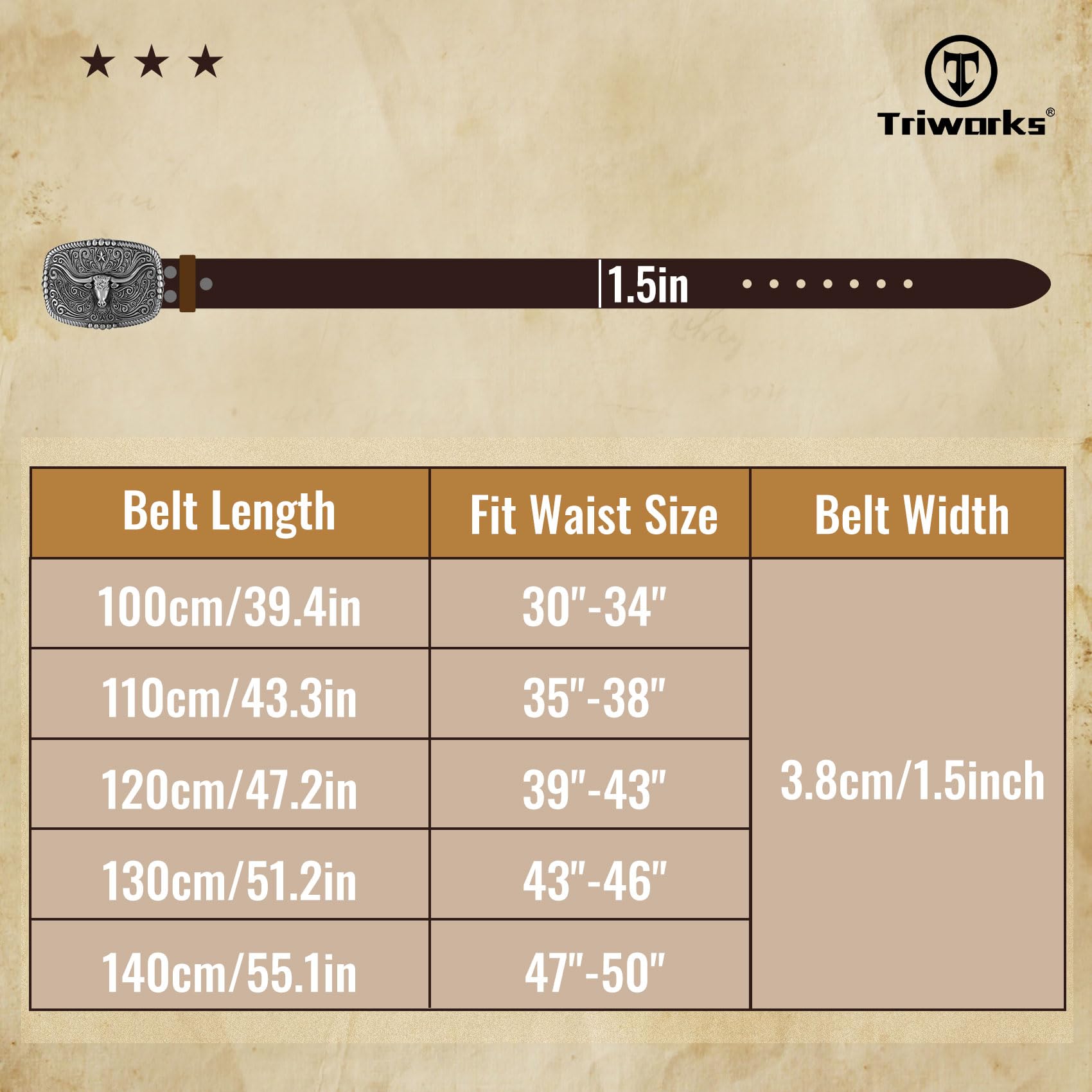 Western Cowboy Leather Belt for Men & Women - Engraved Buckle & Embossed Design - Country Style Belt for Jeans, Boots & Western Outfits - Perfect for Rodeo, Ranch & Casual Wear