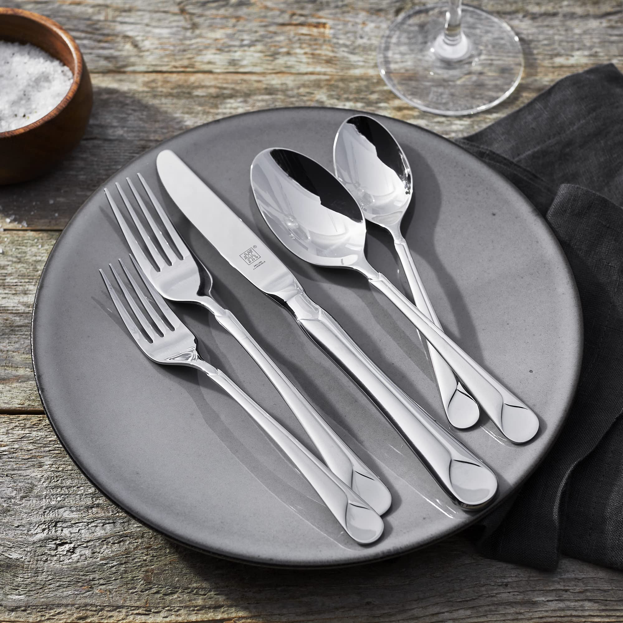 ZWILLING Provence 45-Piece Flatware Set - 18/10 Stainless Steel with Dual Mirror-Satin Finish - Service for 8 (5-Piece Place Setting + 5 Serving Pieces) - Perfect for Dinner Parties, Weddings & Upscale Dining
