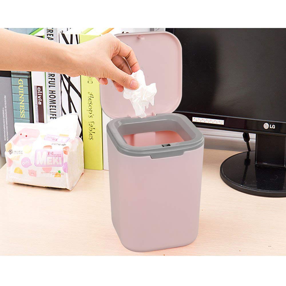 1/2 Gallon Tiny Countertop Trash Can with Push-Button Lid - Small Pink Waste Bin for Bathroom, Office, Kitchen & Vanity - Compact Mini Garbage Can for Home & Travel Use
