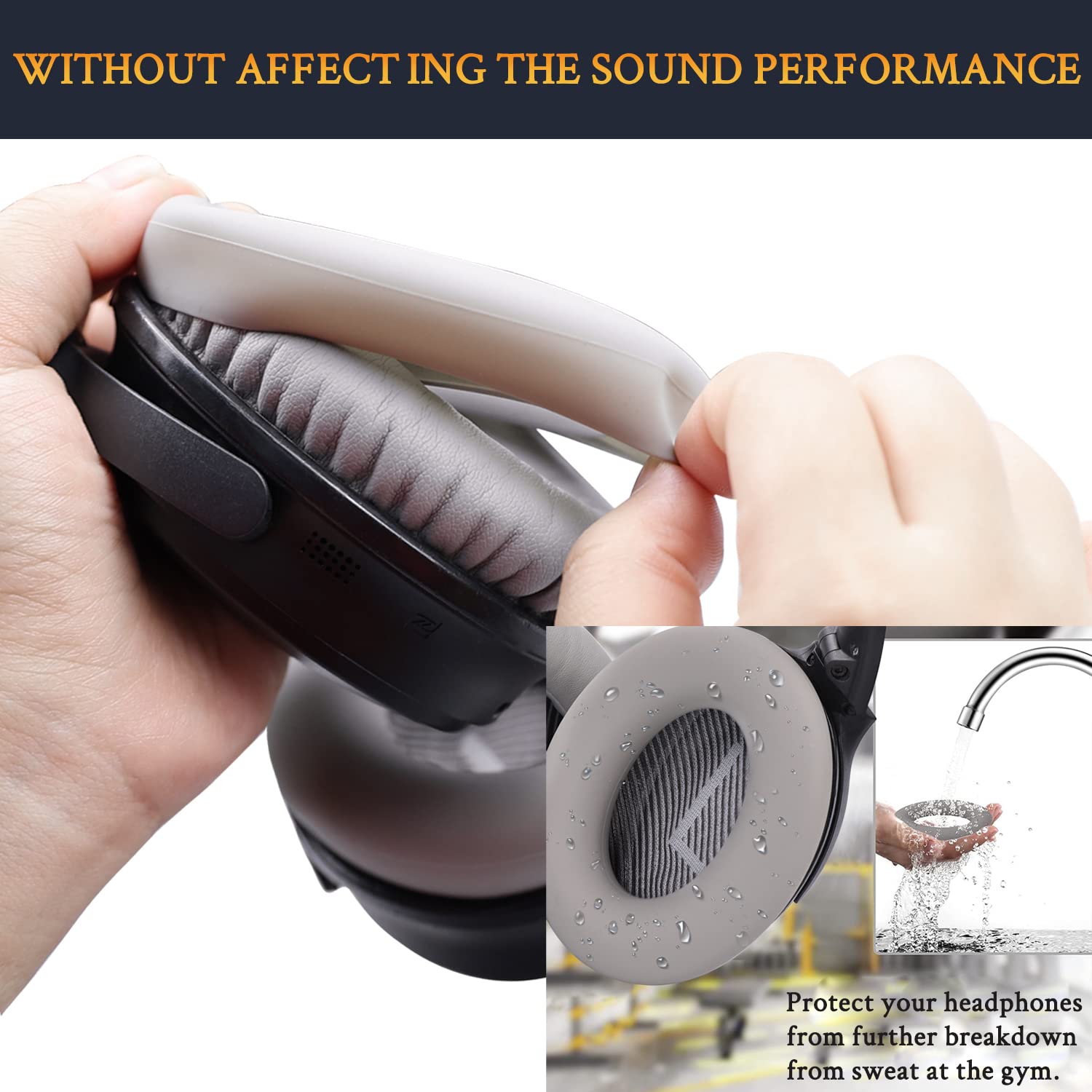SOULWIT Replacement Ear Pads & Headband Cushion Kit for Bose QuietComfort 35 QC35 & QC35 II - Premium Memory Foam & Silicone Cover (Silver) - Noise Isolation & Comfort Upgrade for Travel, Work & Gaming