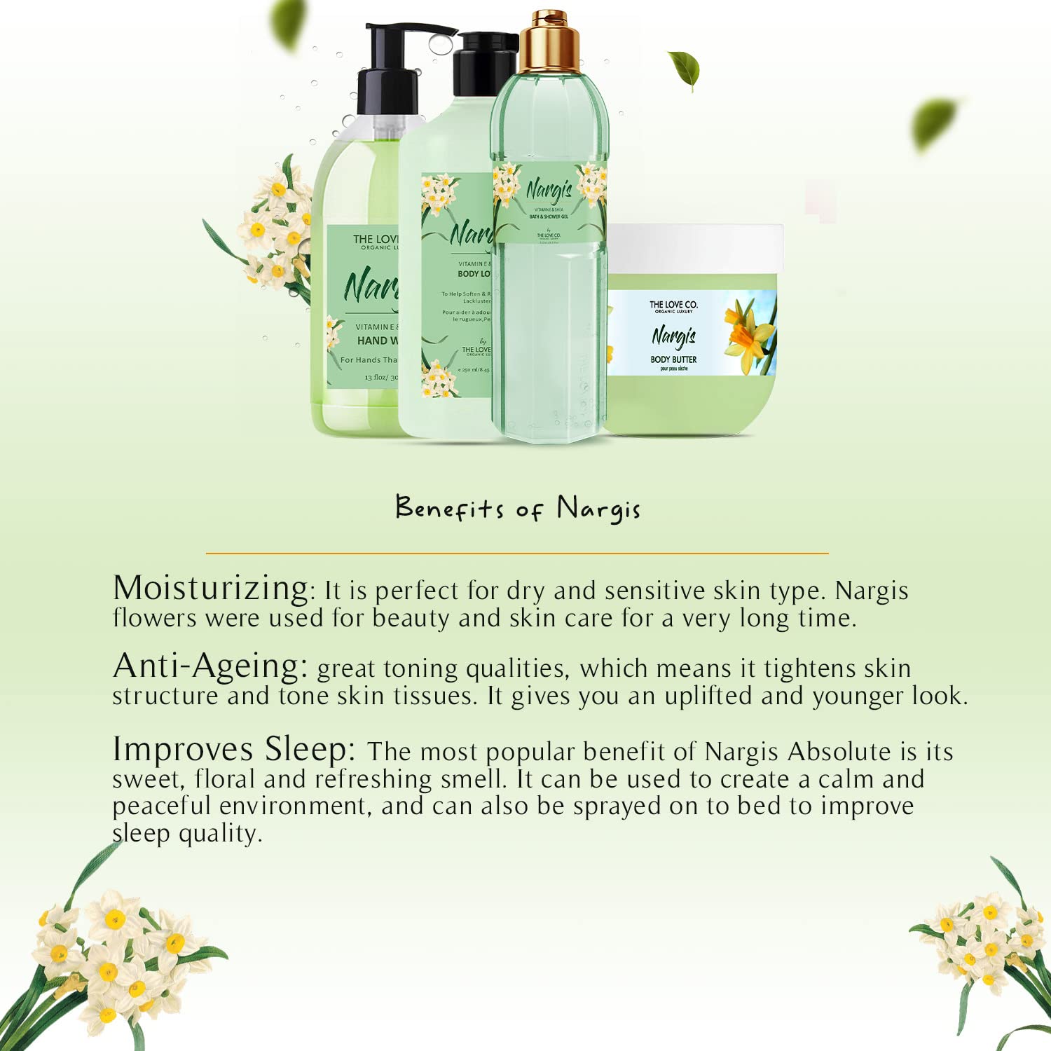 THE LOVE CO. Nargis Body Lotion - Hydrating & Nourishing Dry Skin Moisturizer with Jojoba Oil, Shea Butter & Vitamin E - 250ml - Unisex Daily Moisturizing Cream for Women & Men - Perfect for After Shower, Nighttime Skincare & Winter Care