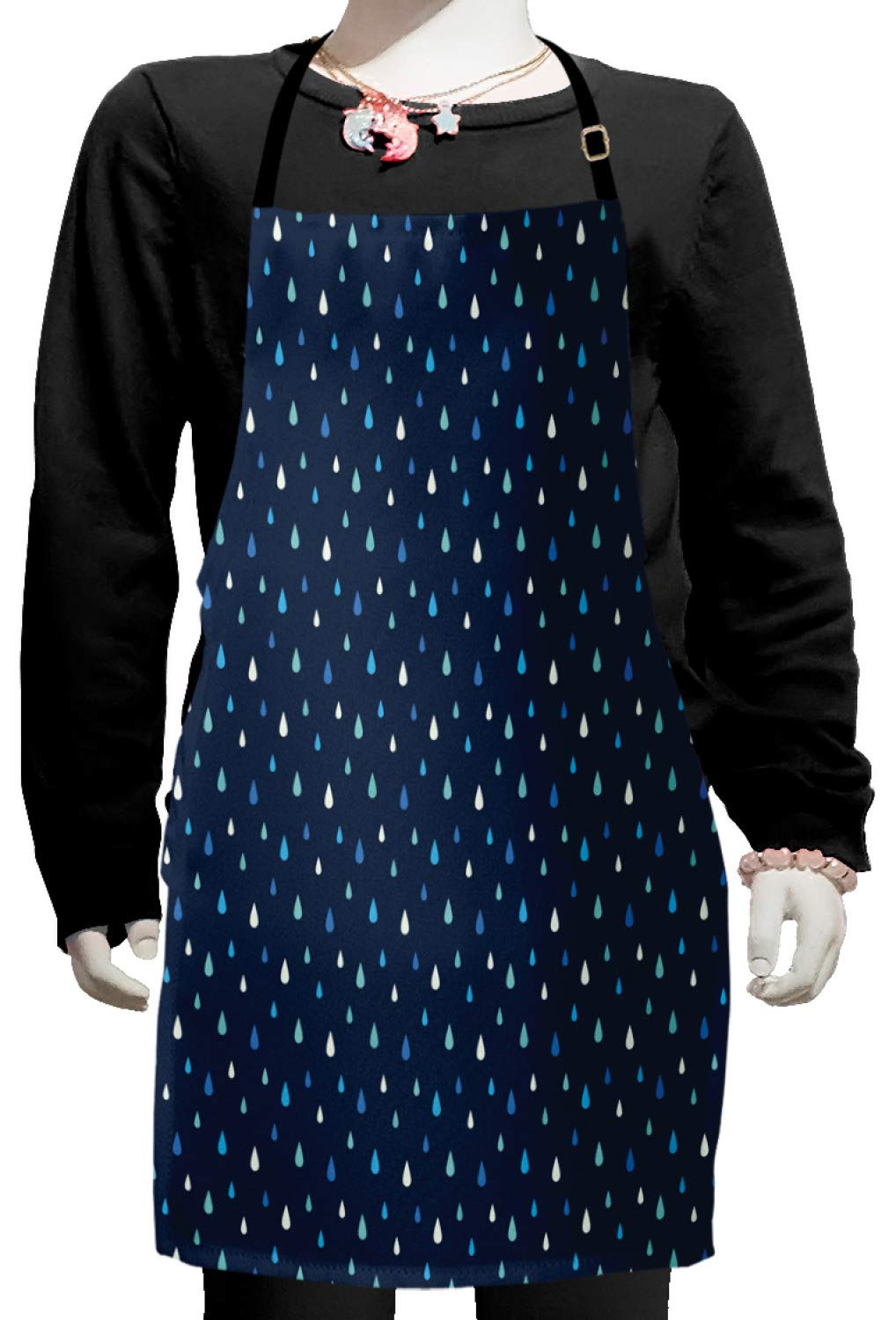 Ambesonne Indigo Apron - Cartoon Water Drop Design on Dark Blue - Adjustable Bib Apron for Baking, Painting & Cooking - Small Size in Turquoise Pale Blue - Perfect for Home Chefs, Artists & DIY Enthusiasts