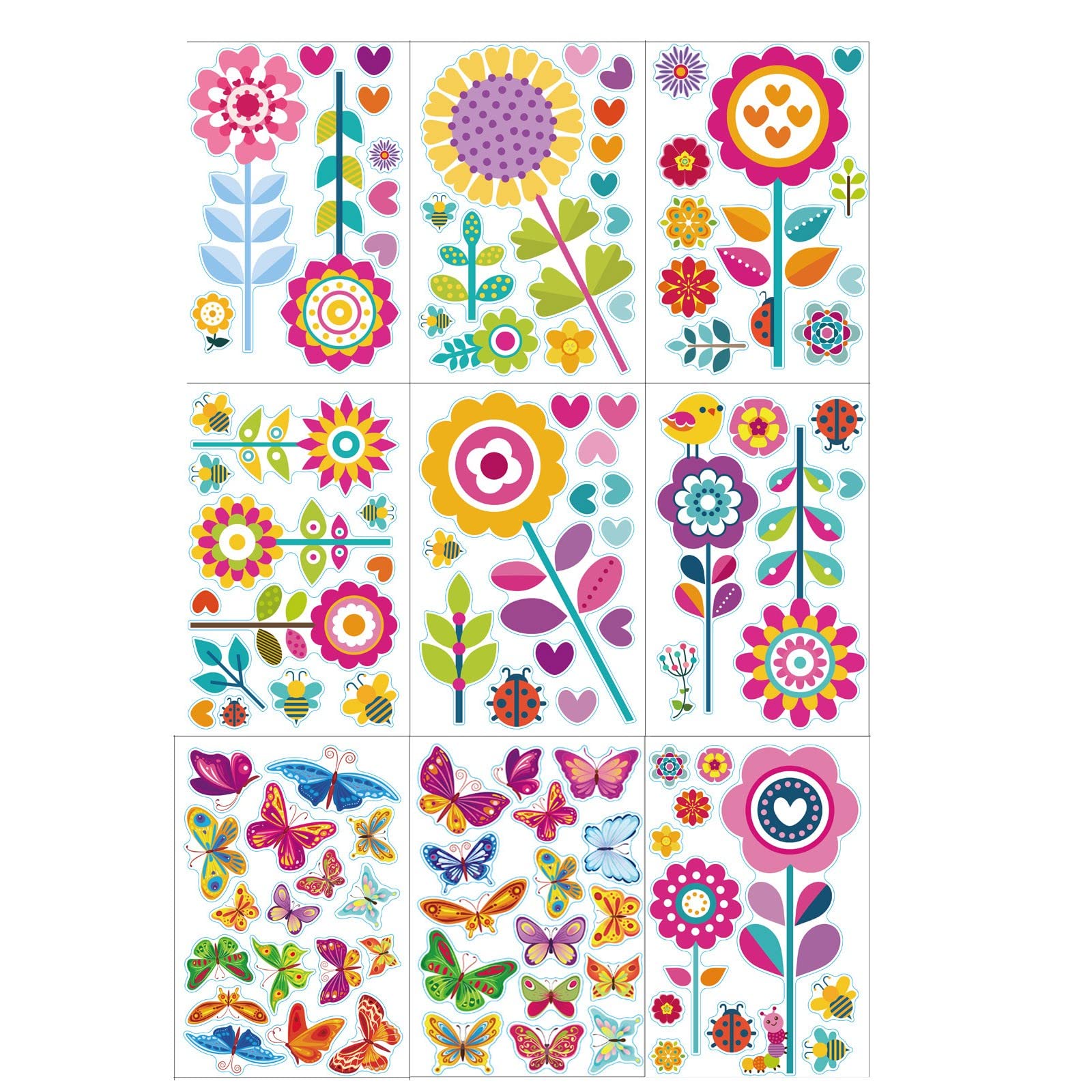 Floral Wall Stickers - 9 Spring Flowers for Bedroom, Nursery & Classroom Decor - Party & Home Decoration