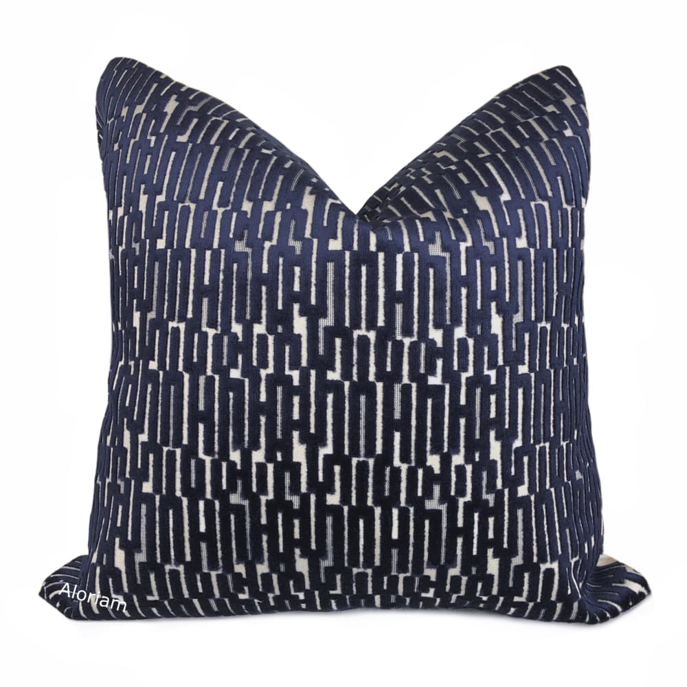 Lincoln Dark Ink Blue Geometric Velvet Pillow Cover - Decorative Throw Pillow Case for Sofa, Bed & Couch - 18x18 Inches Home Decor Accent