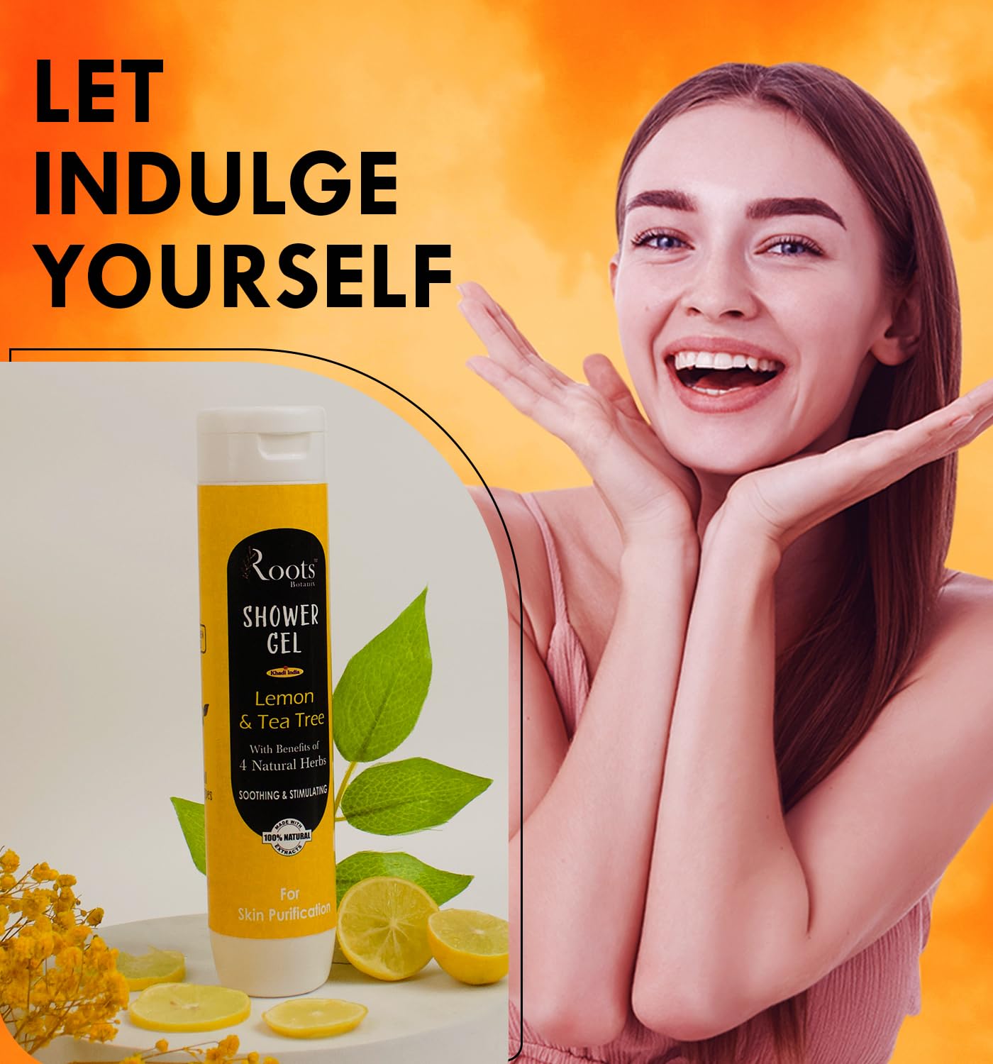 Roots Botanix Lemon & Tea Tree Natural Herbs Body Wash - 200ml Fresh & Refreshing Shower Gel for Sensitive Skin - Perfect for Daily Cleansing & Relaxing Bath Time