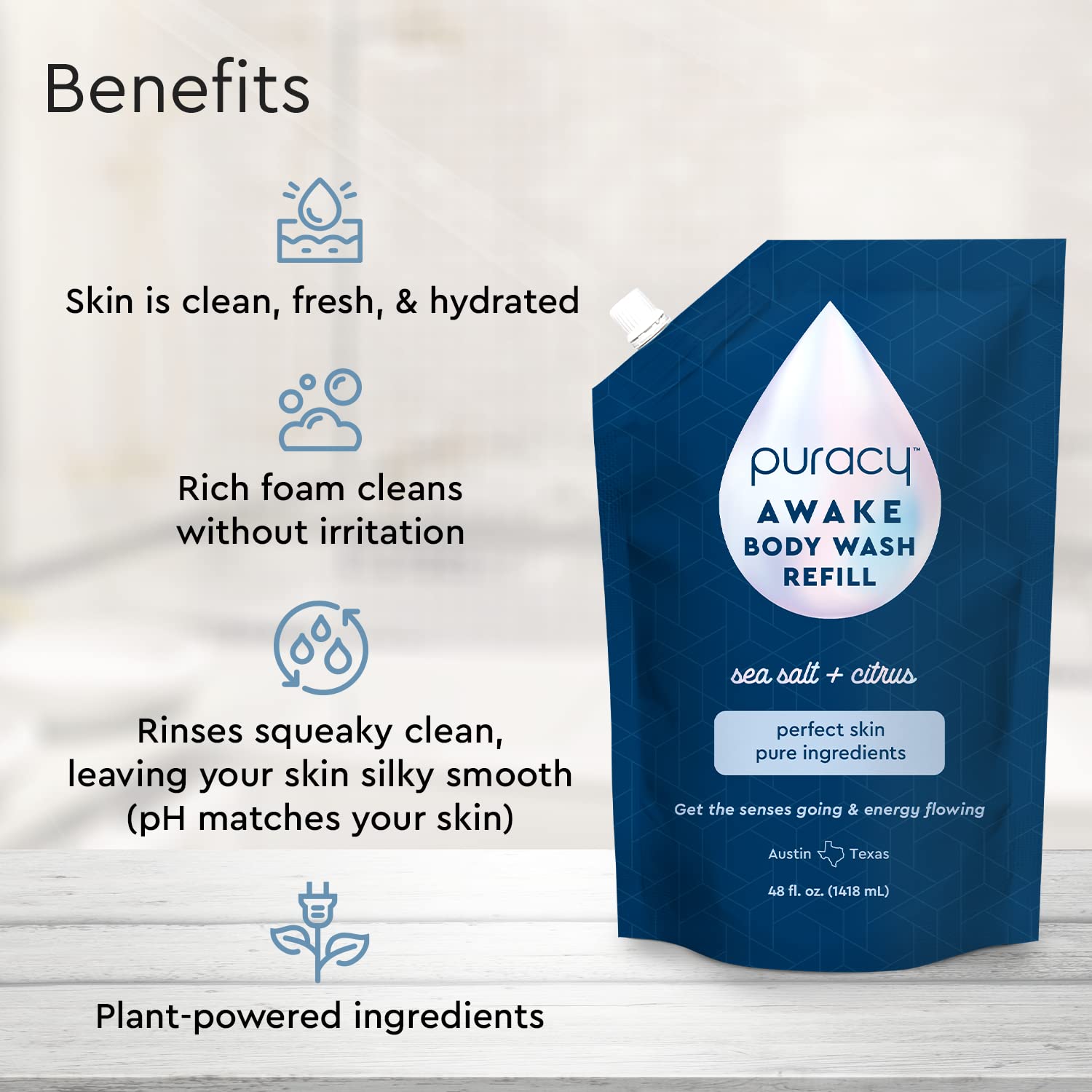 Puracy Natural Body Wash Refill - 98.6% Pure Plant-Based Shower Gel with Citrus & Sea Salt (48 oz) | Vegan, Sulfate-Free & Cruelty-Free | Gentle Cleansing for Sensitive Skin | Perfect for Daily Shower & Spa Day   Puracy Plant-Powered Dry Shampoo for Women - Volumizing & Cleansing with Citrus & Jasmine (6 oz) | Natural Hair Care for Oily Scalp | Ideal for Travel, Gym & Quick Refresh Between Washes