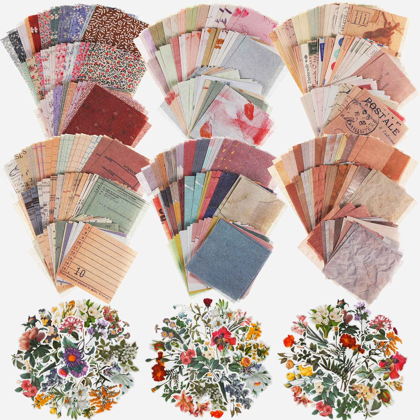 420 Sheets Vintage Floral Scrapbooking Paper Supplies - Aesthetic Decorative Stationery for DIY Crafts, Journaling, Bullet Journals & Card Making - Retro Flower Washi Stickers & Scrapbook Decals (Ideal for Scrapbooks, Planners, Gift Wrapping & Home Decor)