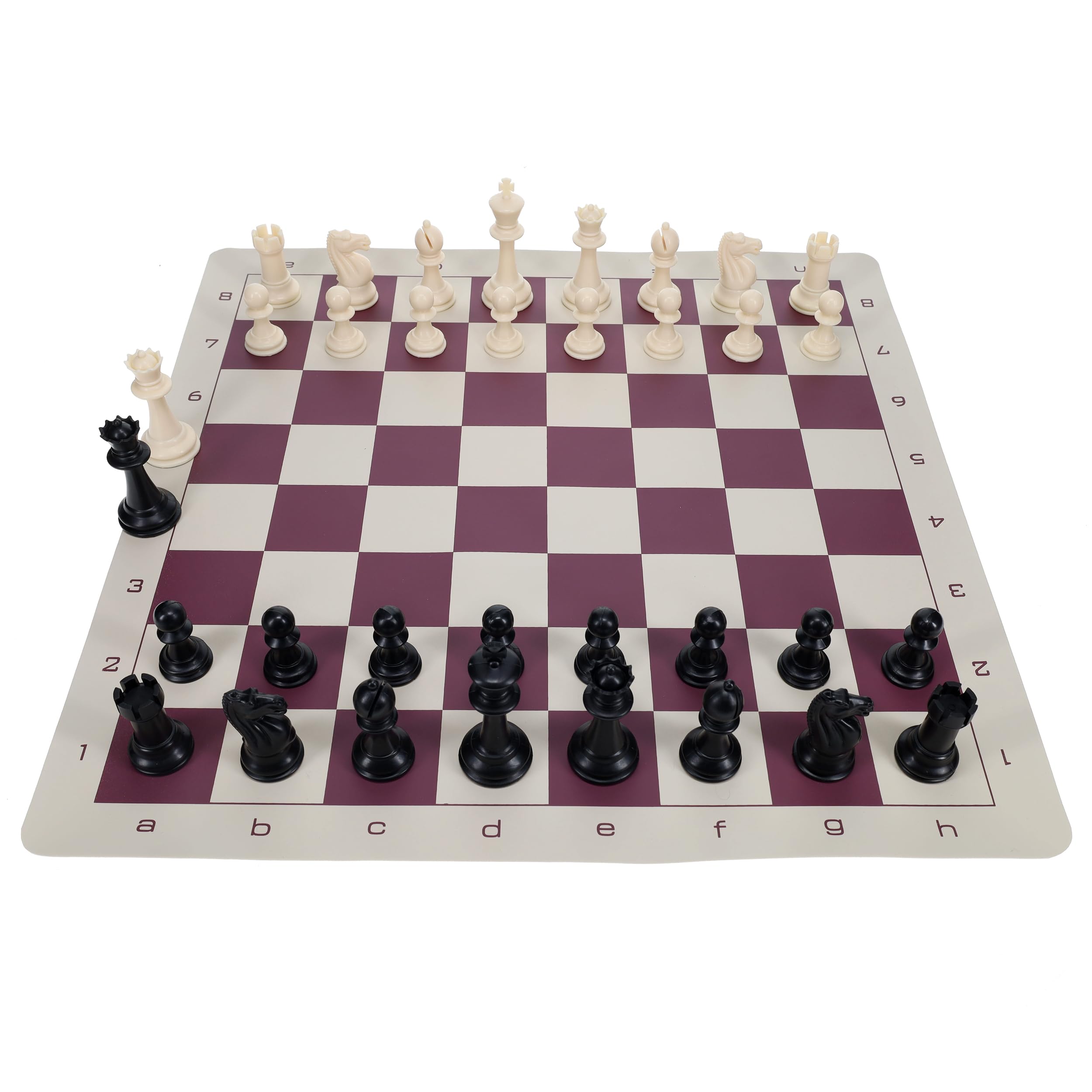 WE Games Travel Tournament Chess Set - 20 Inch Burgundy Roll-Up Vinyl Chess Board with 34 Pieces (3.75 Inch King) | Portable Board Game for Adults & Family | Perfect for Travel, Camping, and Indoor Game Nights