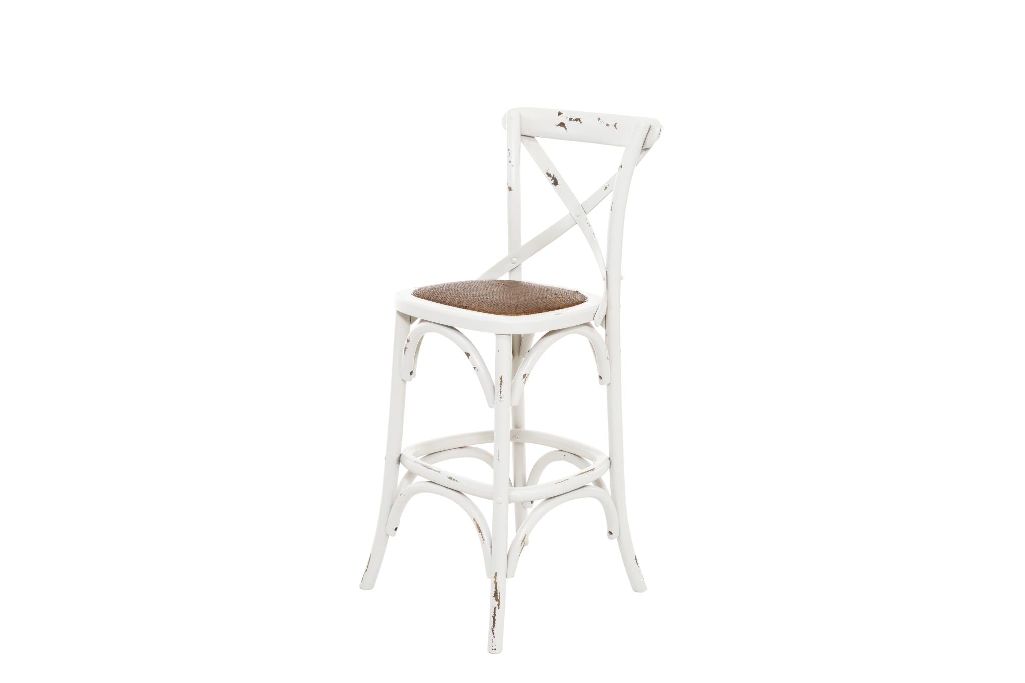 Xena Antique White Counter Stool - Vintage Style Bar Stool with Wooden Legs & Padded Seat - Perfect for Kitchen Island, Breakfast Nook & Home Bar Decor (Set of 4)