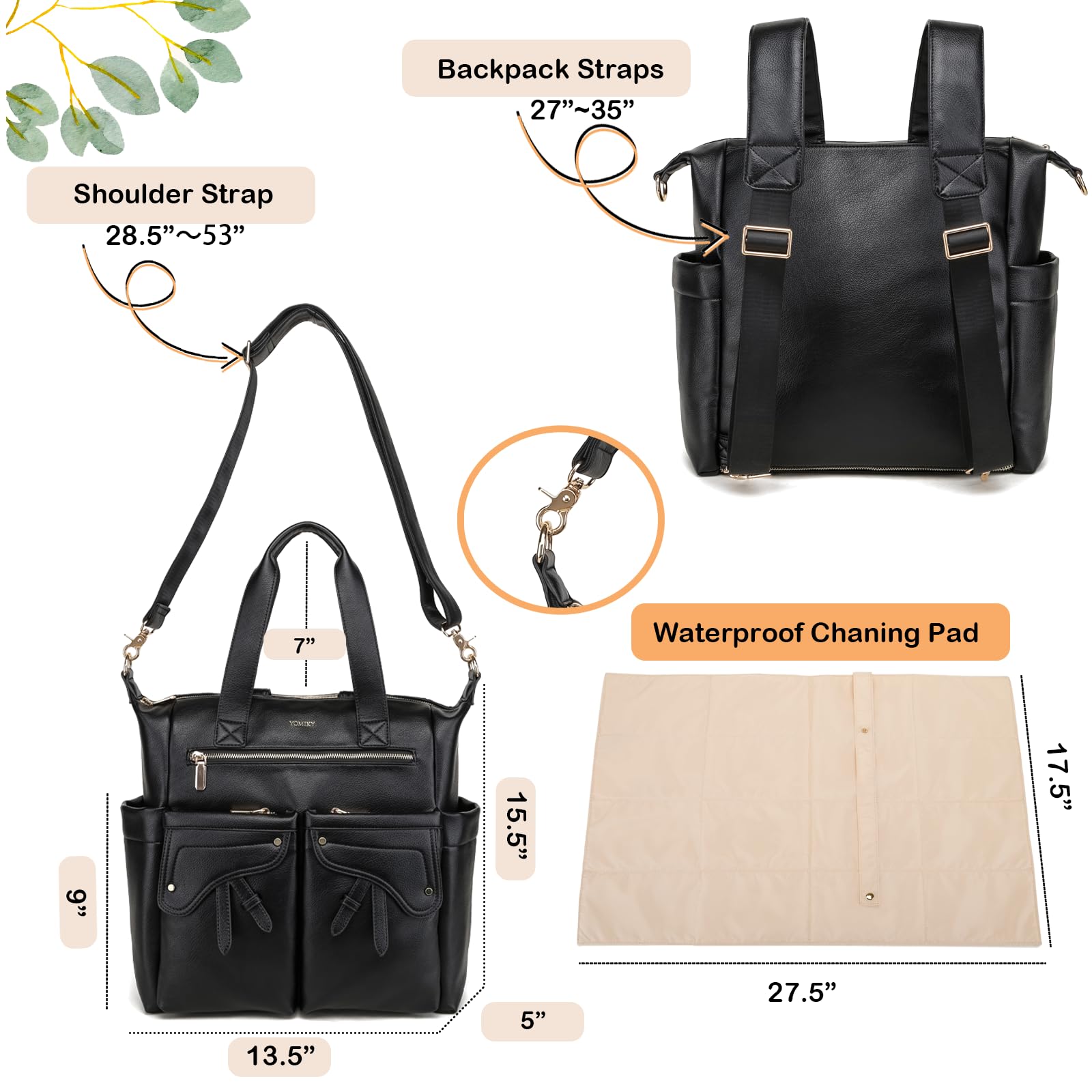 Premium Leather Diaper Bag Backpack for Moms - Large Capacity Travel Tote with Multiple Pockets | Perfect for Baby Essentials, Daycare, and Family Outings