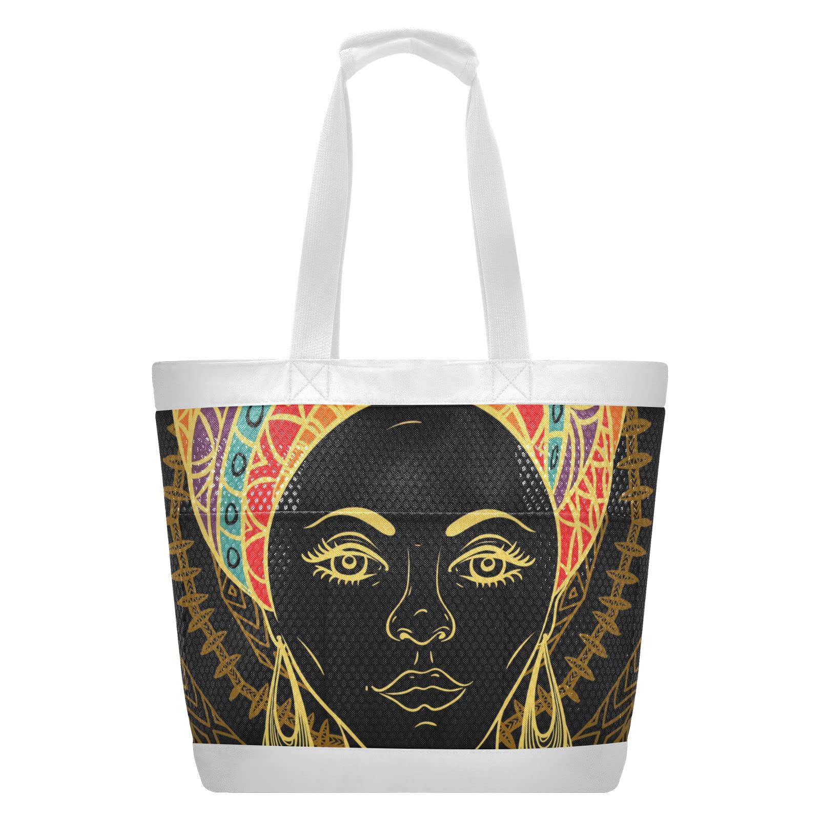 J JOYSAY African Print Mandala Mesh Beach Tote Bag - Large Waterproof Sandproof Beach Bag for Women, Travel, Pool & Vacation - Perfect for Carrying Toys, Towels & Essentials to Beach, Park & Picnic