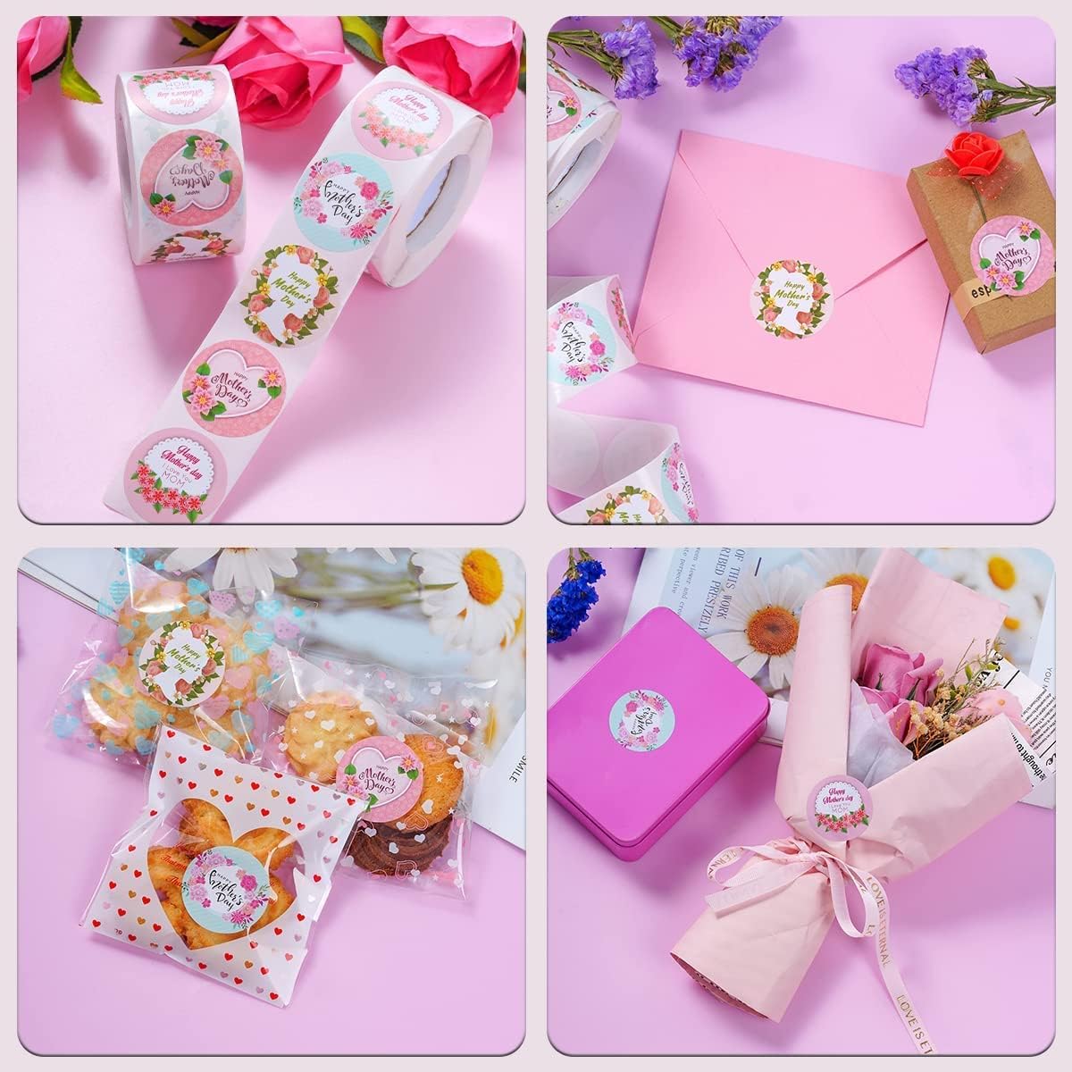500 PCS Happy Mother's Day Stickers - Self-Adhesive Floral Labels for Party Favors, DIY Cards & Gift Wrapping (1.5 Inch) - Perfect for Mother's Day Decorations, Scrapbooking & Craft Projects