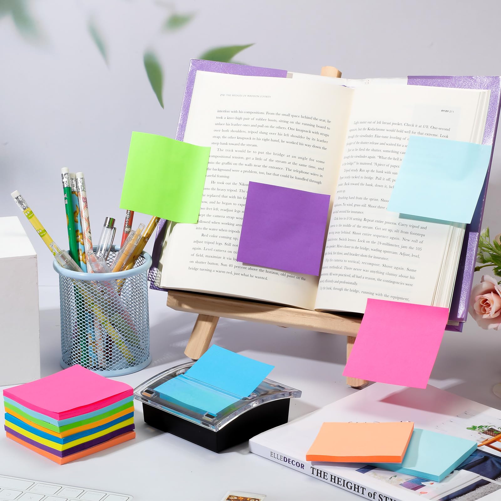 Meanplan 3-Pack Pop-Up Sticky Note Dispenser with 24 Colorful Refill Pads - 3x3 Inch Blank Self-Stick Memo Notes, Black Base Holder - Perfect for Office, School & Home Organization (50 Sheets per Pad)
