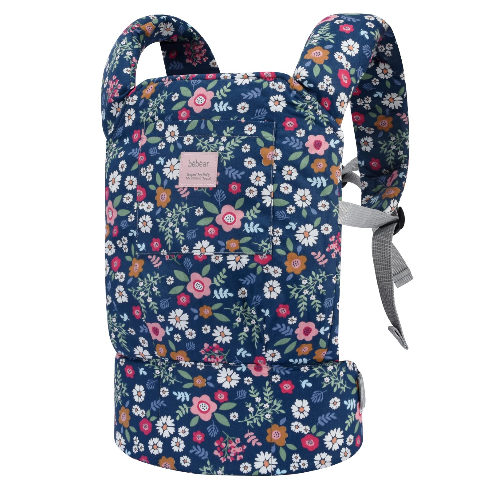 Bebamour Baby Doll Carrier for Kids - Soft Cotton Front & Back Stuffed Toy Holder - Perfect Gift for Boys & Girls (Blue Flower) - Ideal for Pretend Play, Role-Playing & Comforting Companions