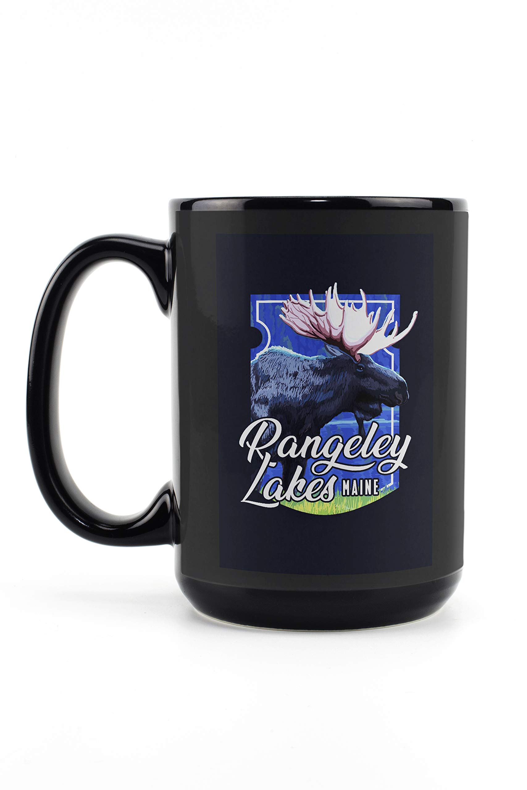 Rangeley Lakes Maine Moose at Night 15oz Black Ceramic Coffee Mug - Microwave & Dishwasher Safe - Perfect for Camping, Office & Home Use