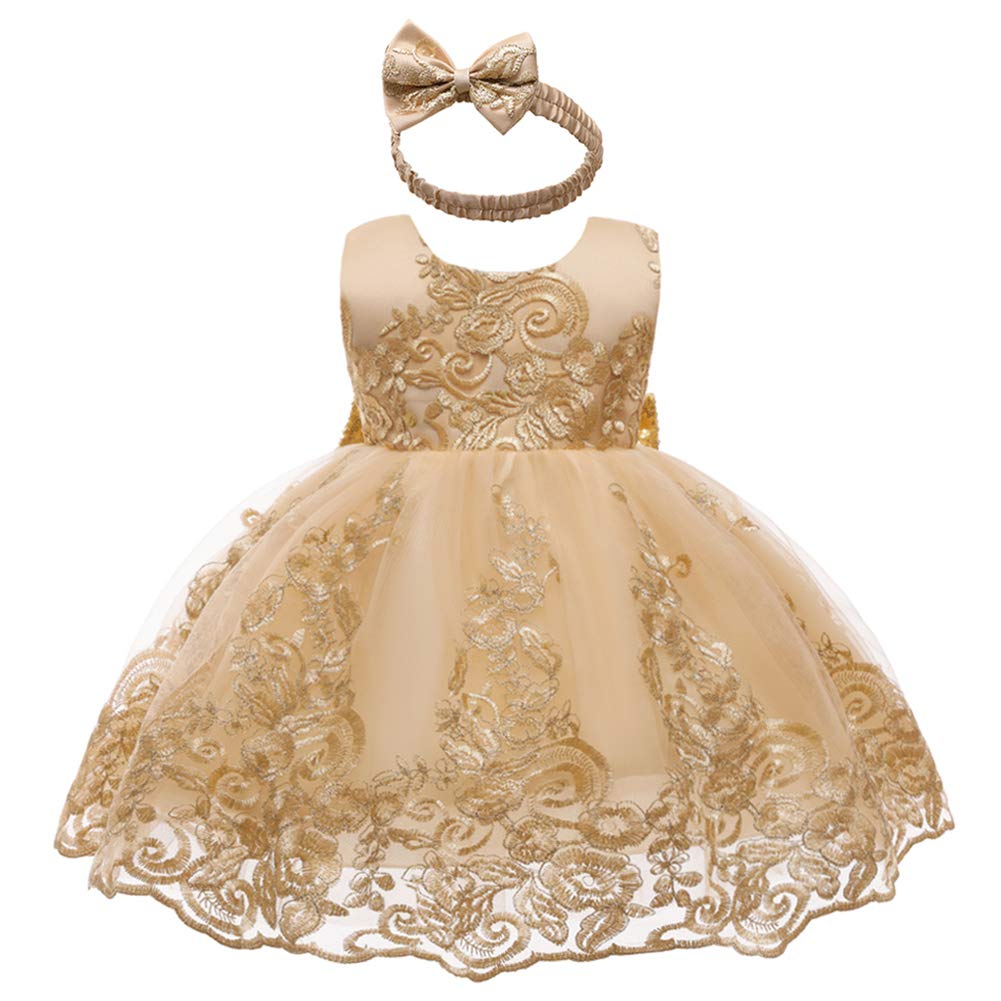 Baby Girl Embroidered Sequin Dress with Bowknot Back - Puffy Sleeve Flower Princess Ball Gown for Birthday, Wedding & Bridesmaid | Perfect for Special Occasions, Photo Shoots & Party Events