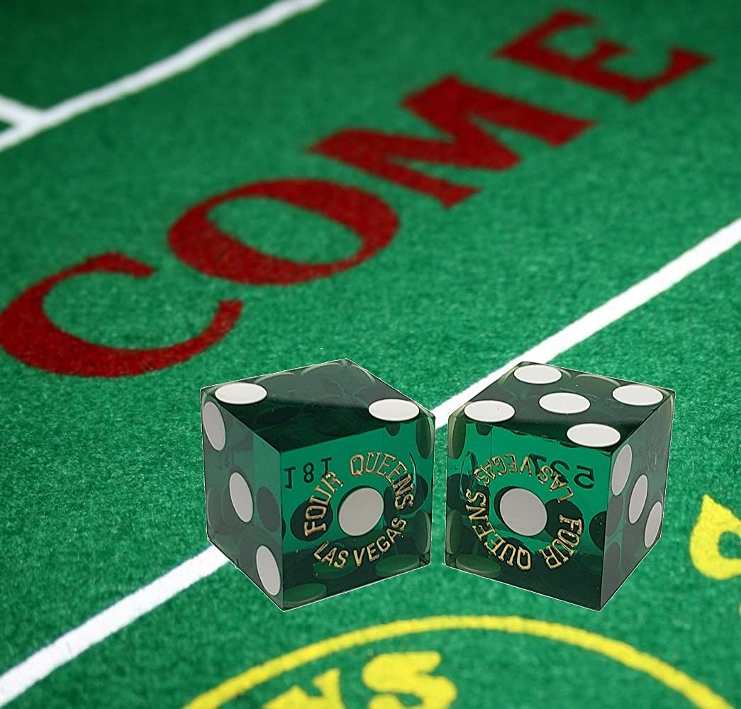 Authentic Las Vegas Casino Dice Set - Green Polished Four Queens Craps Starter Kit with Clear Acrylic Dice Boat | Perfect for Home Games, Casino-Themed Parties & Professional Practice