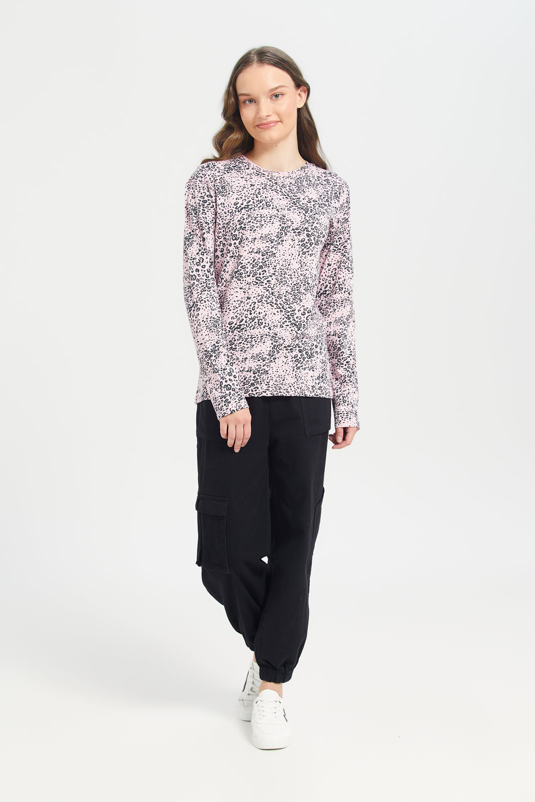 Animal Print Long Sleeve Basic T-Shirts for Women - Soft Cotton Casual Shirt for Fall & Winter - Perfect for Daily Wear, Work, and Weekend Outings