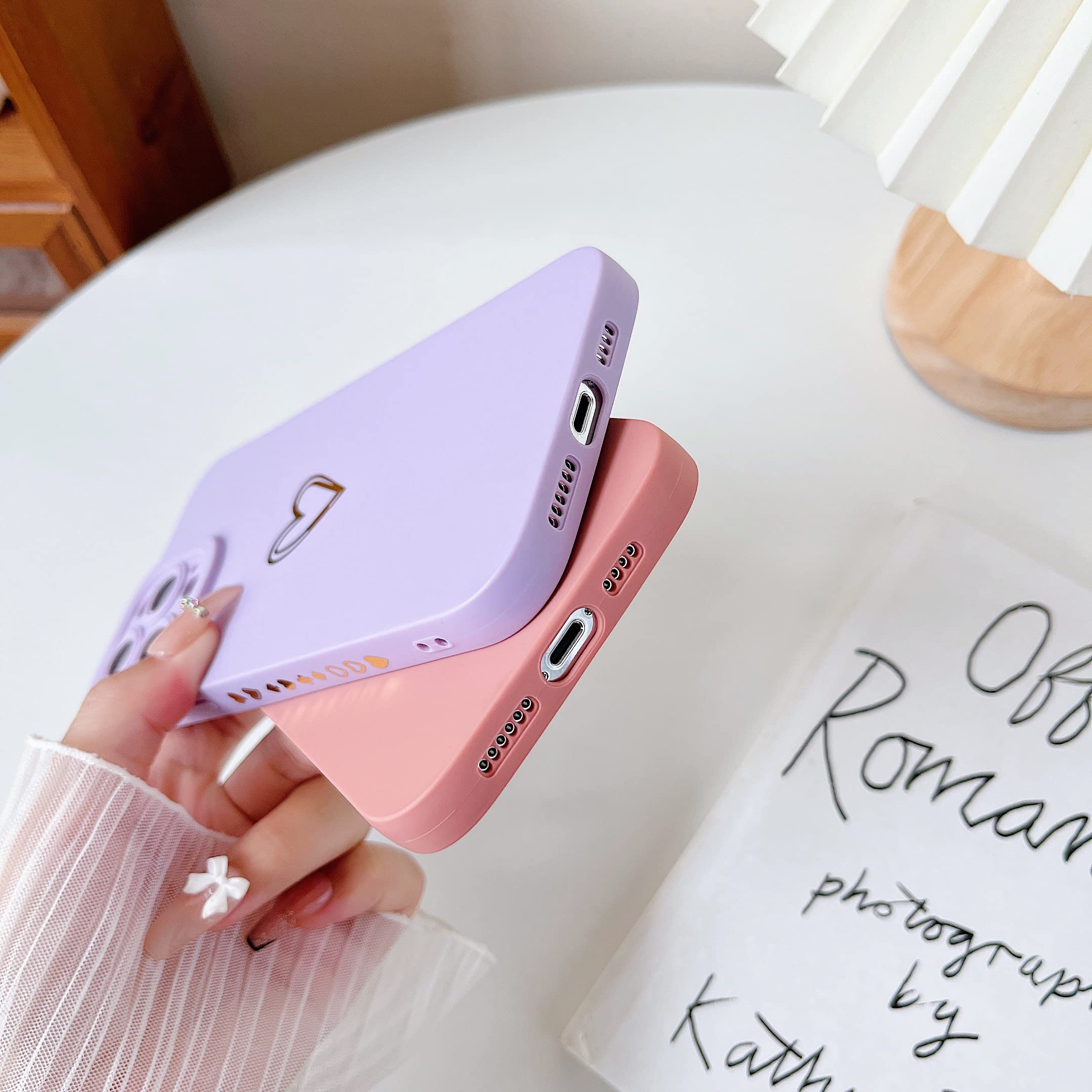 Qokey Cute Heart Plated iPhone 12 Pro Max Case 6.7