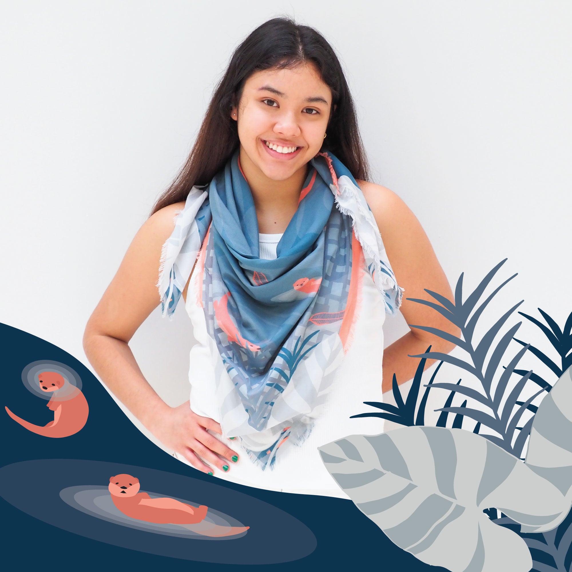 Stylish Playful Otter Print Cotton Scarf - Soft & Lightweight Fashion Accessory for Women - Perfect for Fall, Winter & Everyday Outfits