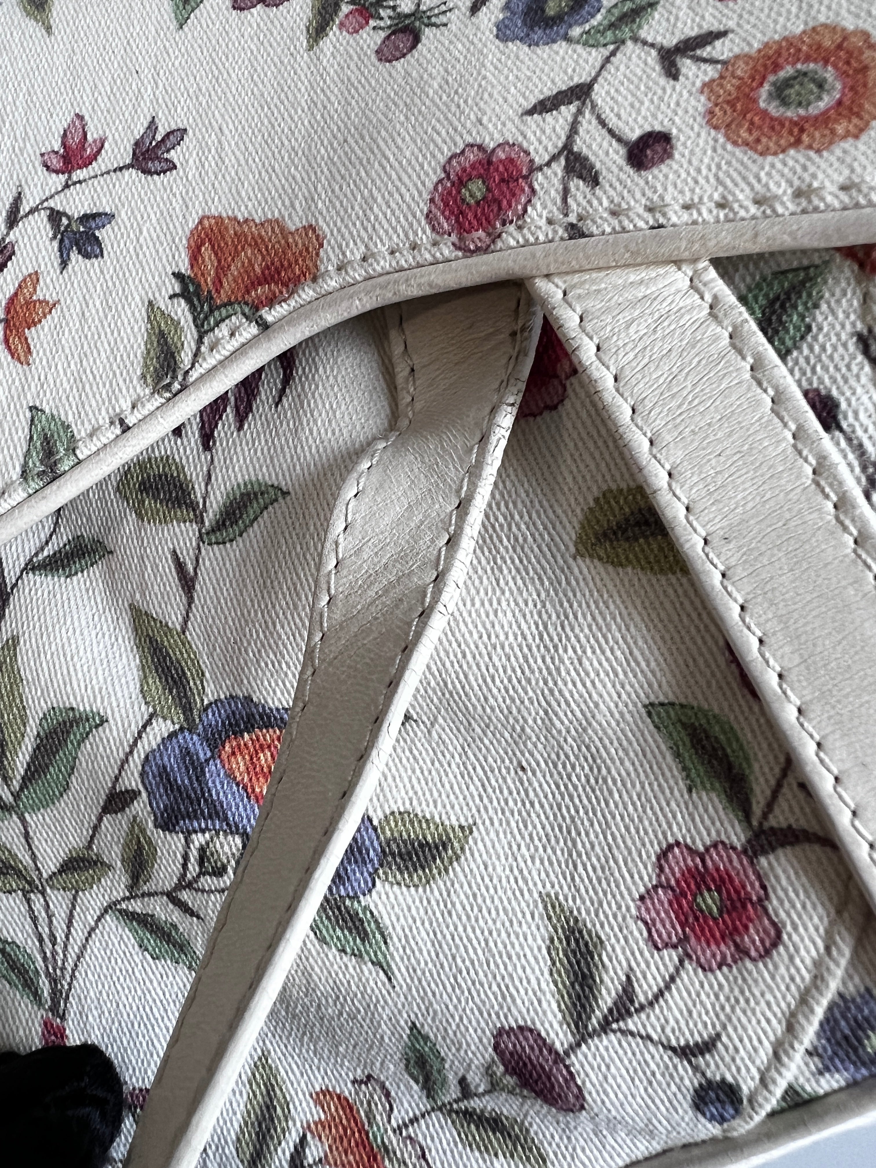 Dior Limited Edition White Floral Canvas Saddle Bag – Luxury Designer Handbag for Women, Perfect for Parties, Weddings & Everyday Elegance