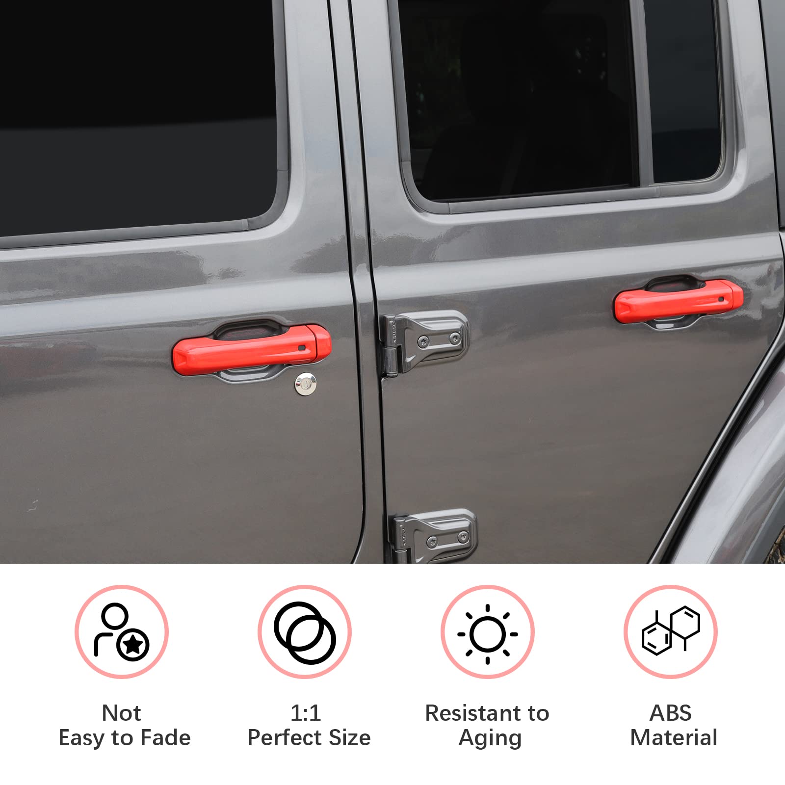 Jeep Wrangler JL JLU 2/4 Door Handle Cover & Tailgate Handle Cover Inserts - Exterior Accessories for 2018-2025 Models (Red) - Protect & Customize Your Jeep for Off-Road Adventures & Daily Driving