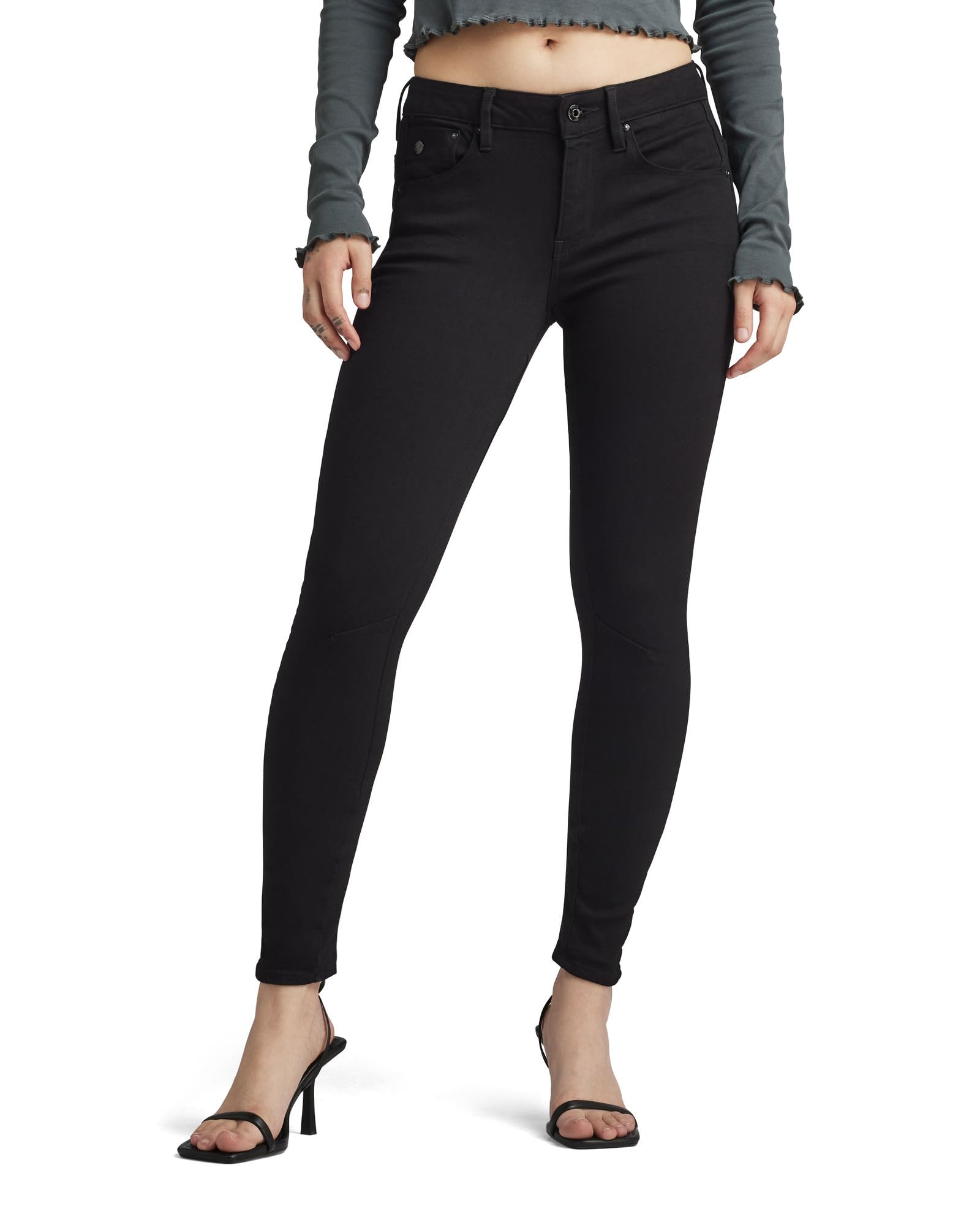 Arc 3D Mid Rise Skinny Fit Jeans for Women - Pitch Black, 29W x 36L - Stretch Denim Pants for Casual Wear, Office & Night Out