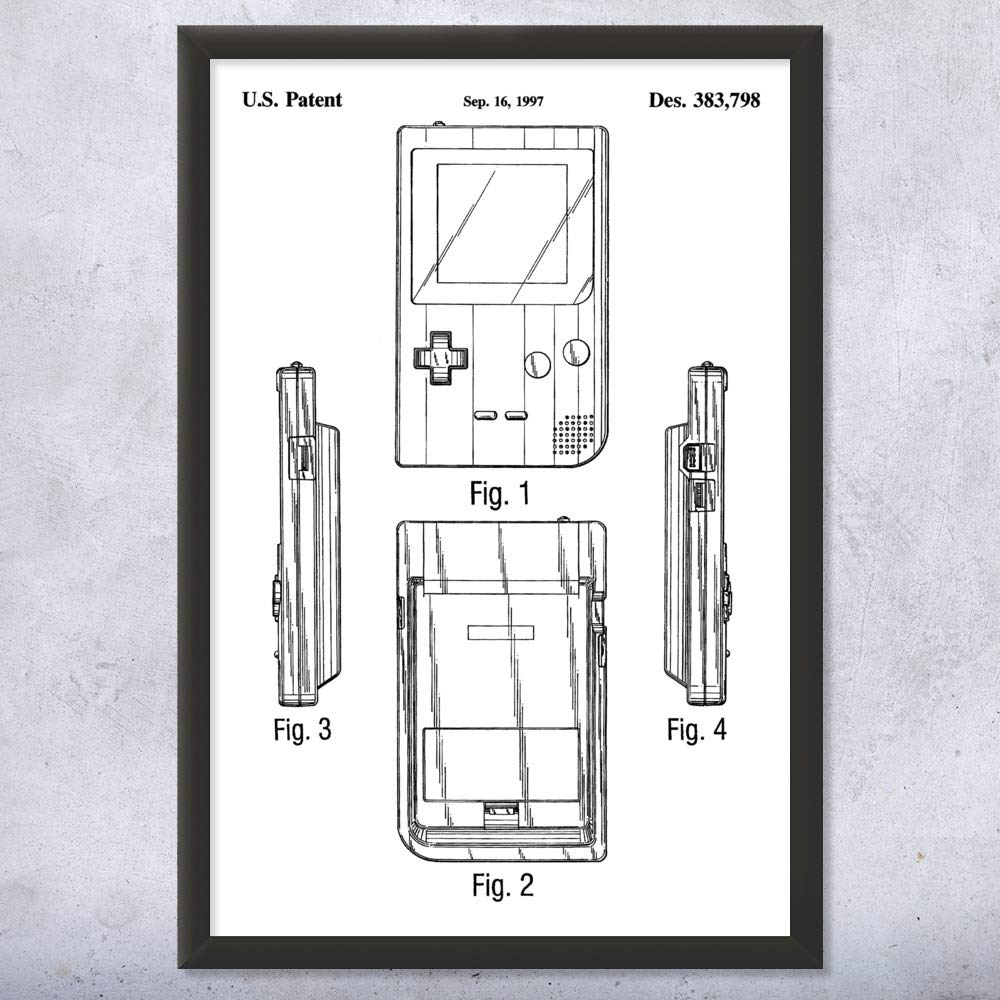 Vintage Game Boy Pocket Blueprint Art Print - 8x10 Inch Black & White Framed Video Game Wall Decor - Perfect Gift for Gamers & Collectors - Ideal for Gaming Rooms, Offices & Man Caves