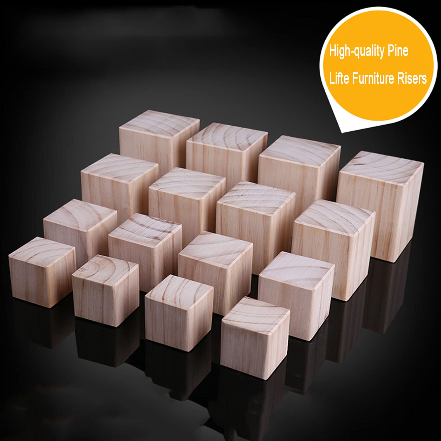 4 Pack Solid Wood Furniture Risers - Heavy Duty Pine Bed & Sofa Lifters, 6x6x8cm, Supports 500kg - Natural Wooden Leg Extenders for Beds, Tables, Cabinets - Perfect for Home Office, Dorm Room & Living Room Furniture Height Adjustment