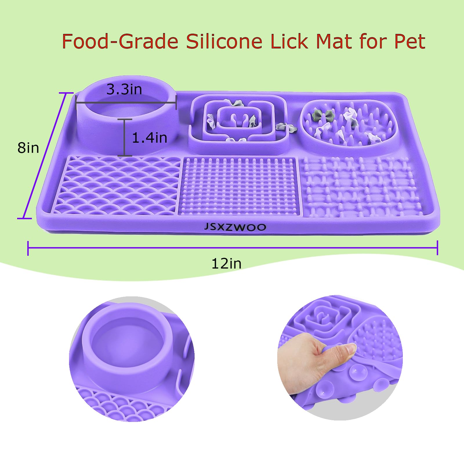 Premium Food-Grade Silicone Lick Mat for Dogs & Cats - Non-Slip Suction Cup Pet Anxiety Relief Pad with Peanut Butter - Includes 1 Spatula & 1 Brush (Purple) - Perfect for Slow Feeding, Grooming & Stress Relief