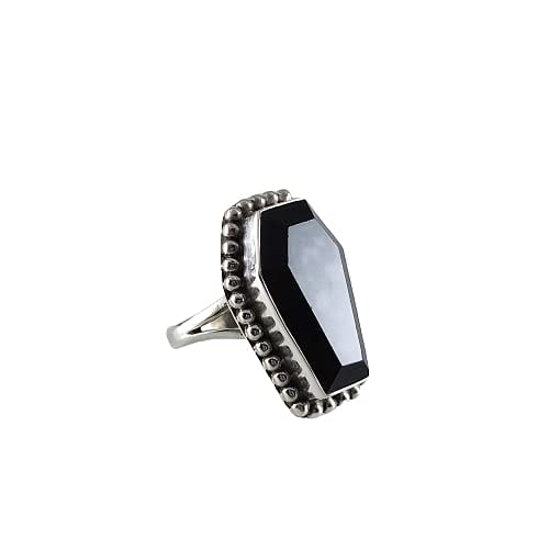 Handmade 925 Sterling Silver Coffin Ring with Natural Black Onyx - Dainty Bohemian Gemstone Jewelry for Women - Perfect for Thanksgiving, Promise Rings, Gothic Fashion & Everyday Wear