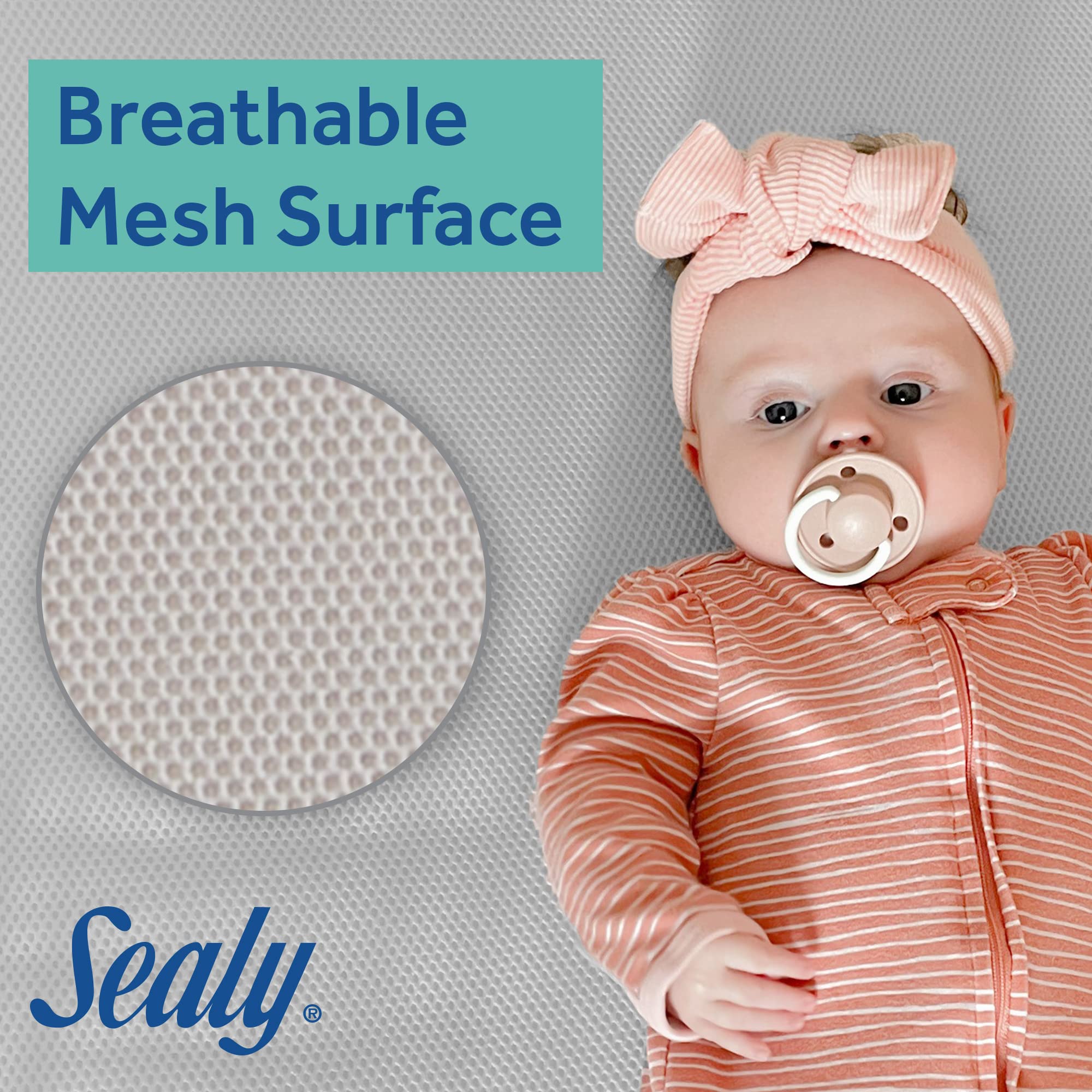 Sealy Baby Airy Night Diamond Breathable 2-Stage Crib Mattress with Toddler Bed Fit | Supportive & Sustainable Mesh Surface | GREENGUARD Gold Certified | Safety & Quality Tested | Made in USA | 52