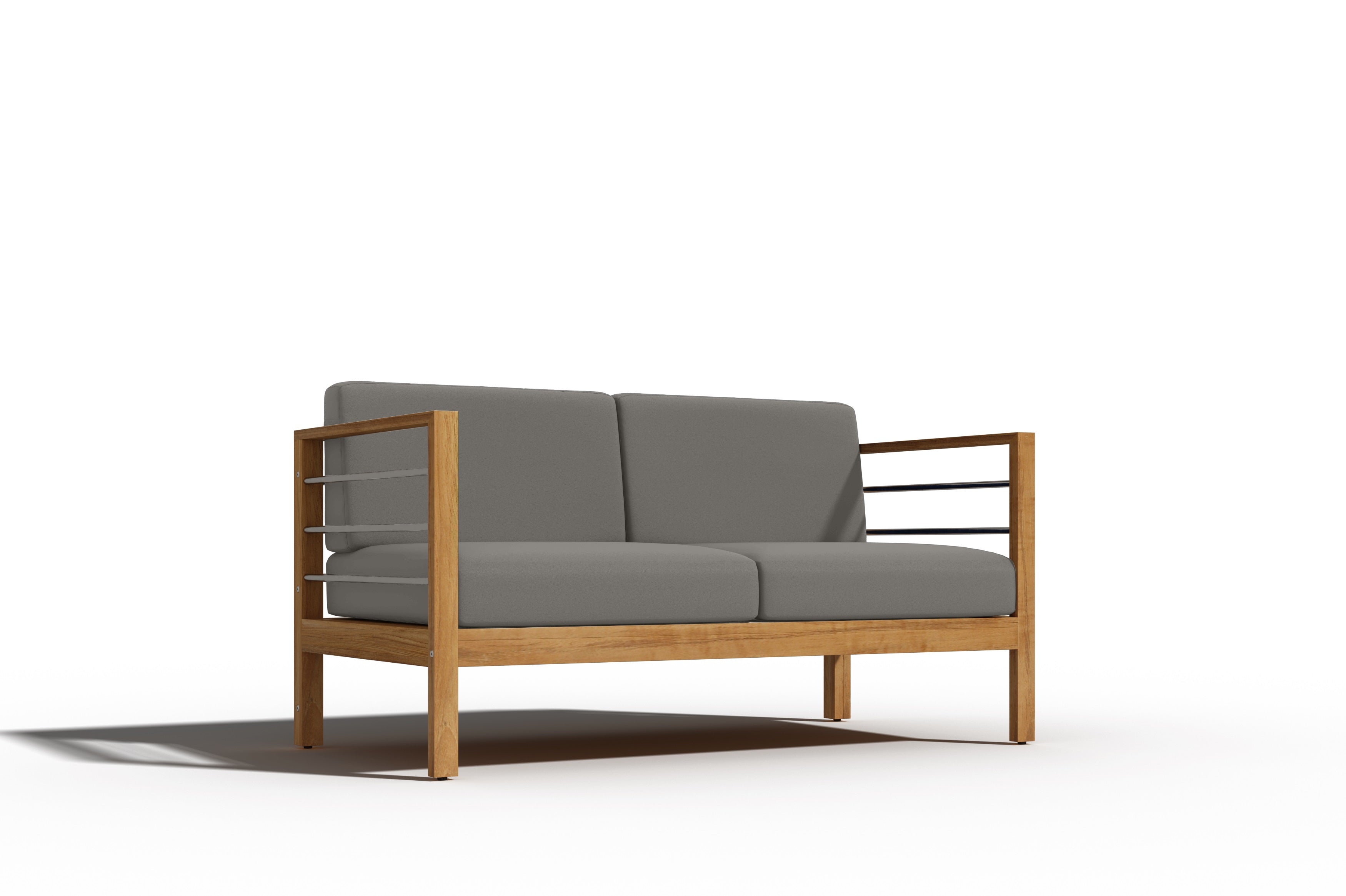 Leon 3-Person Teak Outdoor Sofa Set with Weather-Resistant Sunbrella Charcoal Cushions - Perfect for Patio, Garden, Poolside & Backyard Relaxation