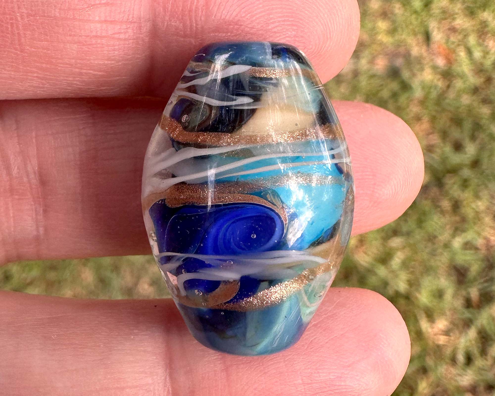 Handmade Ocean Blue Lampwork Glass Focal Bead - SRA Certified Artisan Jewelry Component for Necklaces, Bracelets & DIY Crafting