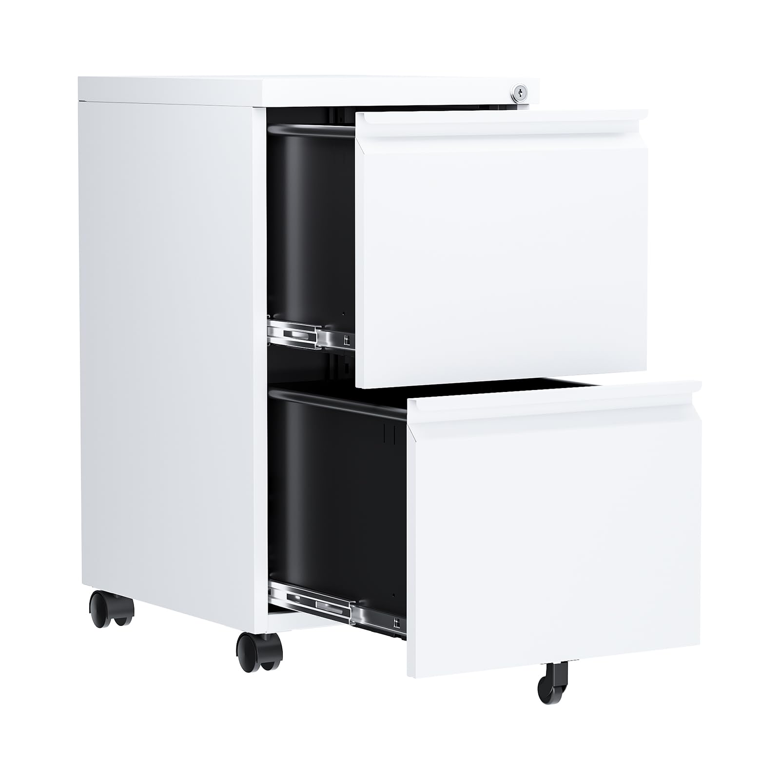 2 Drawer File Cabinet with Lock - Small Mobile Metal Rolling Filing Cabinet for Letter/Legal/A4 Documents - Fully Assembled White Office Storage - Perfect for Home Office, Classroom & Workspace Organization