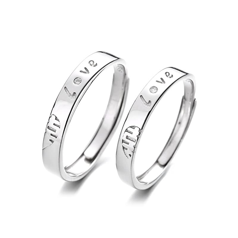 PSDNBFC 999 Sterling Silver Adjustable Couple Rings - Wedding Bands, Promise Rings, Anniversary Rings for Him & Her (2PCS) - Perfect for Engagements, Vows Renewal & Romantic Gifts