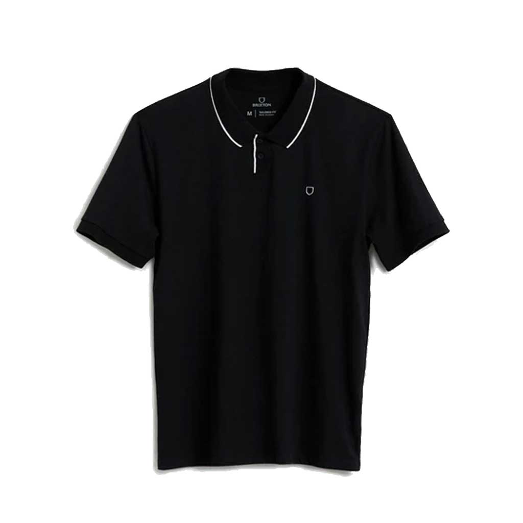 Brixton Proper Short Sleeve Polo Knit Shirt for Men - Classic Black Cotton Casual Wear - Perfect for Office, Golf, and Summer Outings