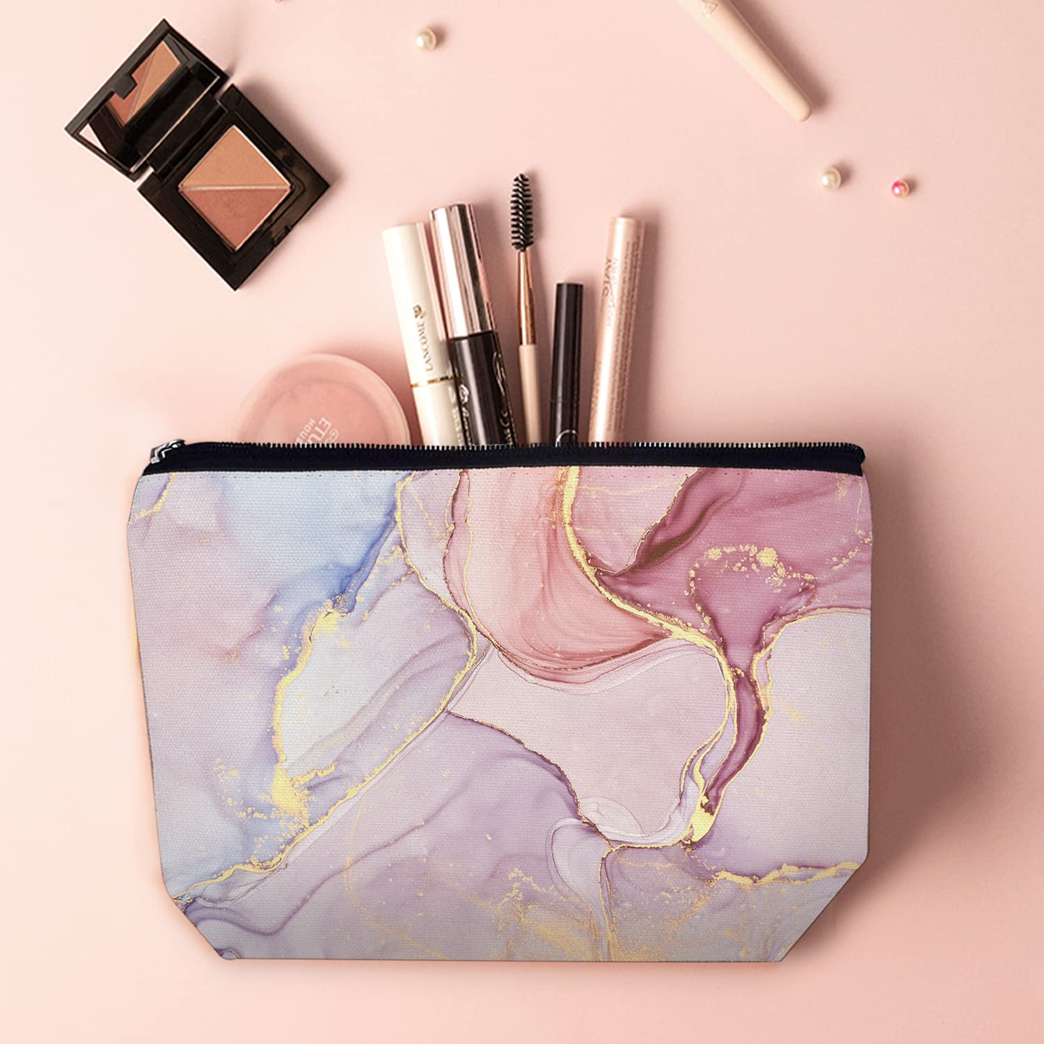 Pink Marble Makeup Travel Bag - 7x10 Inch Cosmetic Pouch for Toiletries & Beauty Essentials