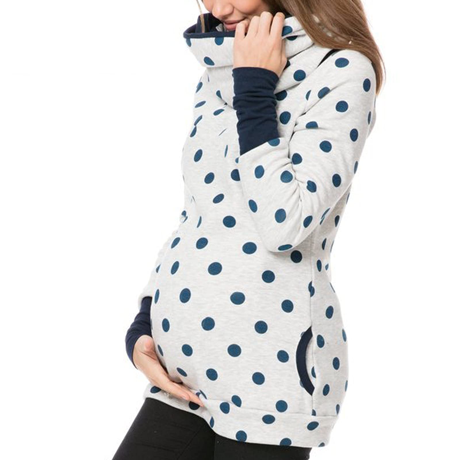 Women's Stylish Dot Print Halter Sweatshirt - Maternity Nursing Hoodie with Button Front for Breastfeeding | Comfortable Casual Wear for Pregnancy, Nursing Moms & Everyday Outfits