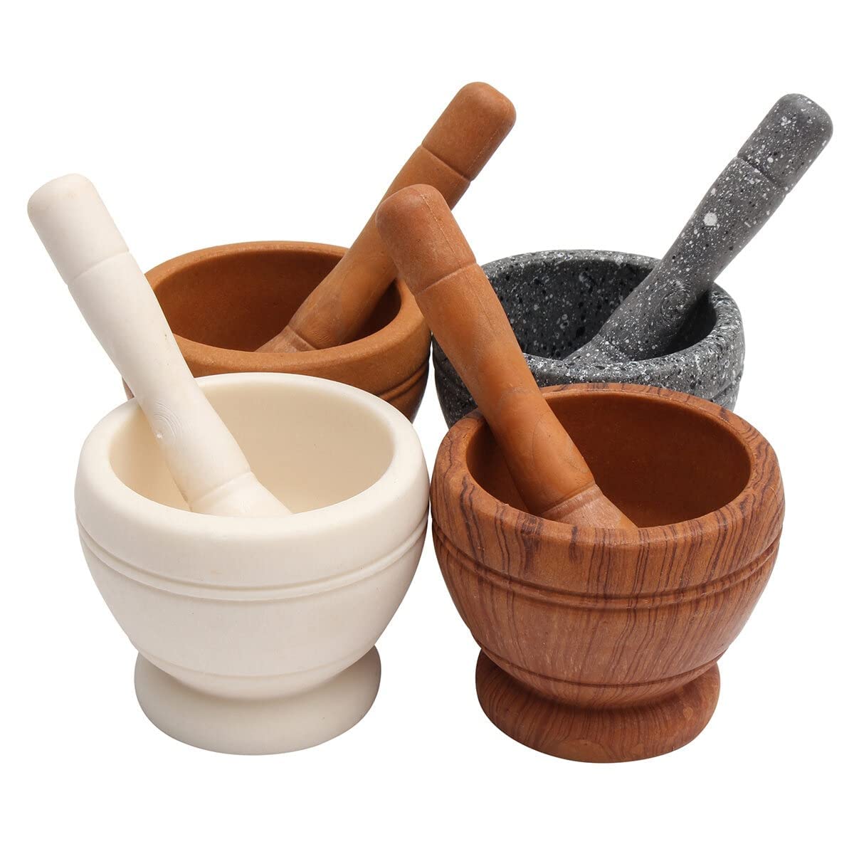 Premium Wood Grain Resin Pestle and Mortar Set - Garlic Herb Spice Grinder, Crusher & Mixing Bowl for Kitchen - Perfect for Crushing Garlic, Grinding Spices, Making Pesto & Guacamole