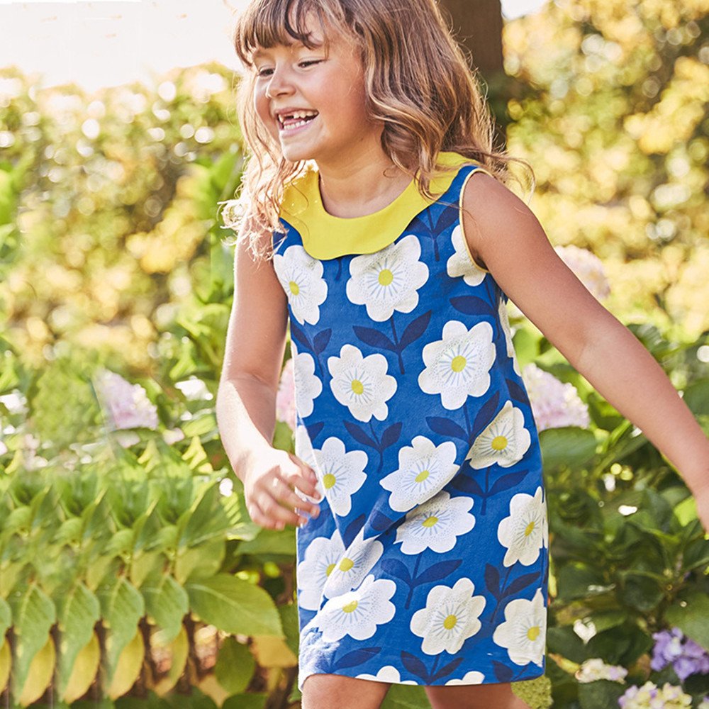 HILEELANG Girls' Cotton Sleeveless Summer Sundress - Floral Print Jumper Skirt for Toddlers & Kids | Perfect for Beach, Playdates & Outdoor Activities